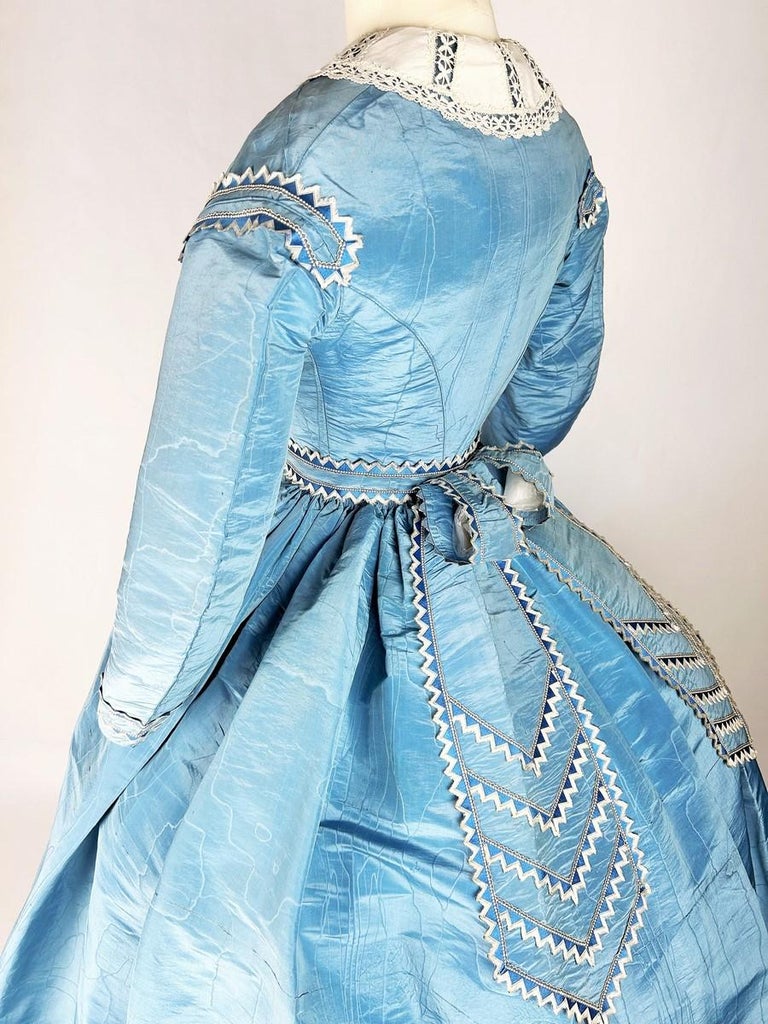 A moir silk blue-sky Crinoline dress - France Circa 1865 at 1stDibs