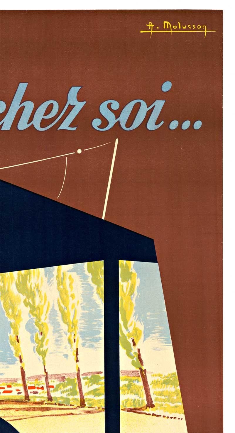 Original SEDUCTION AUTOMATIQUE - póster francés vintage de la radio de los coches antiguos  lino - Print Art Decó de A. Molusson