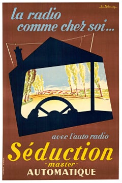 A. Molusson - Original SEDUCTION AUTOMATIQUE - early car radio vintage French poster  linen Original SEDUCTION AUTOMATIQUE - early car radio vintage French poster  linen