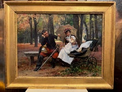 A moment of pleasure in the park , J.GIRARDET, 19th c. Antique A moment of pleasure in the park , J.GIRARDET, 19th c.