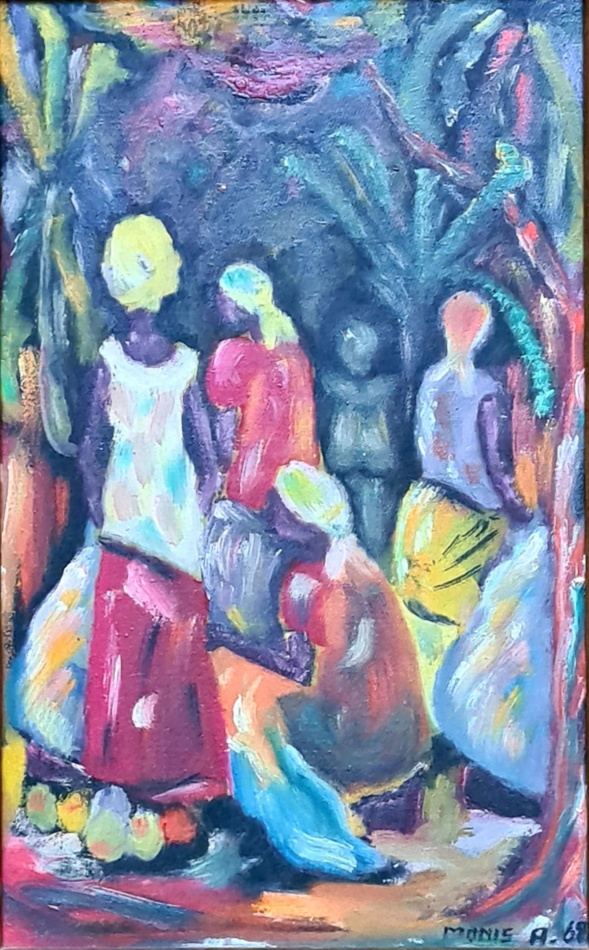 Scena di mercato colorata espressionista fauvista - Painting di A Monis