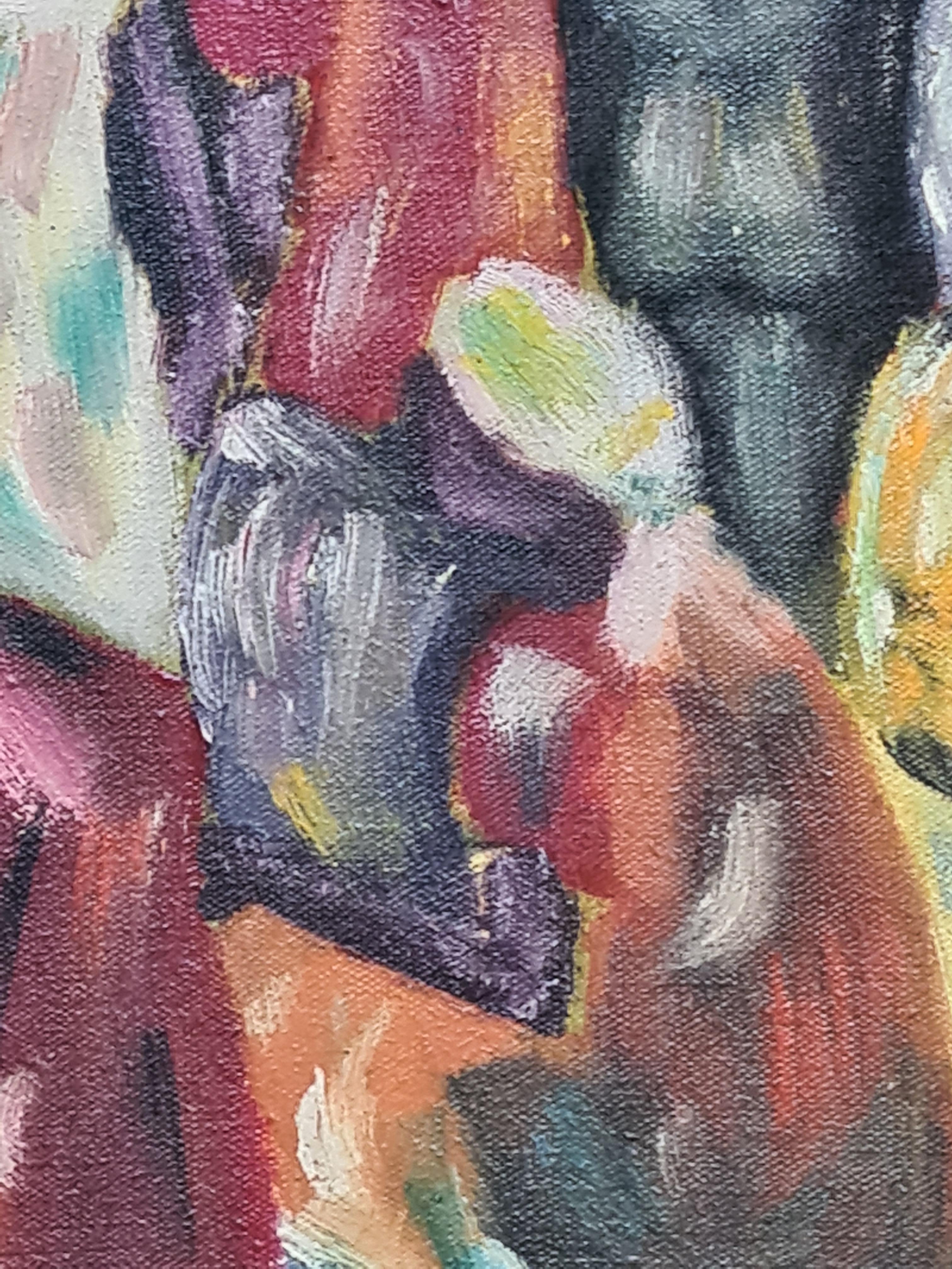 Scena di mercato colorata espressionista fauvista - Figurative Painting Grigio di A Monis