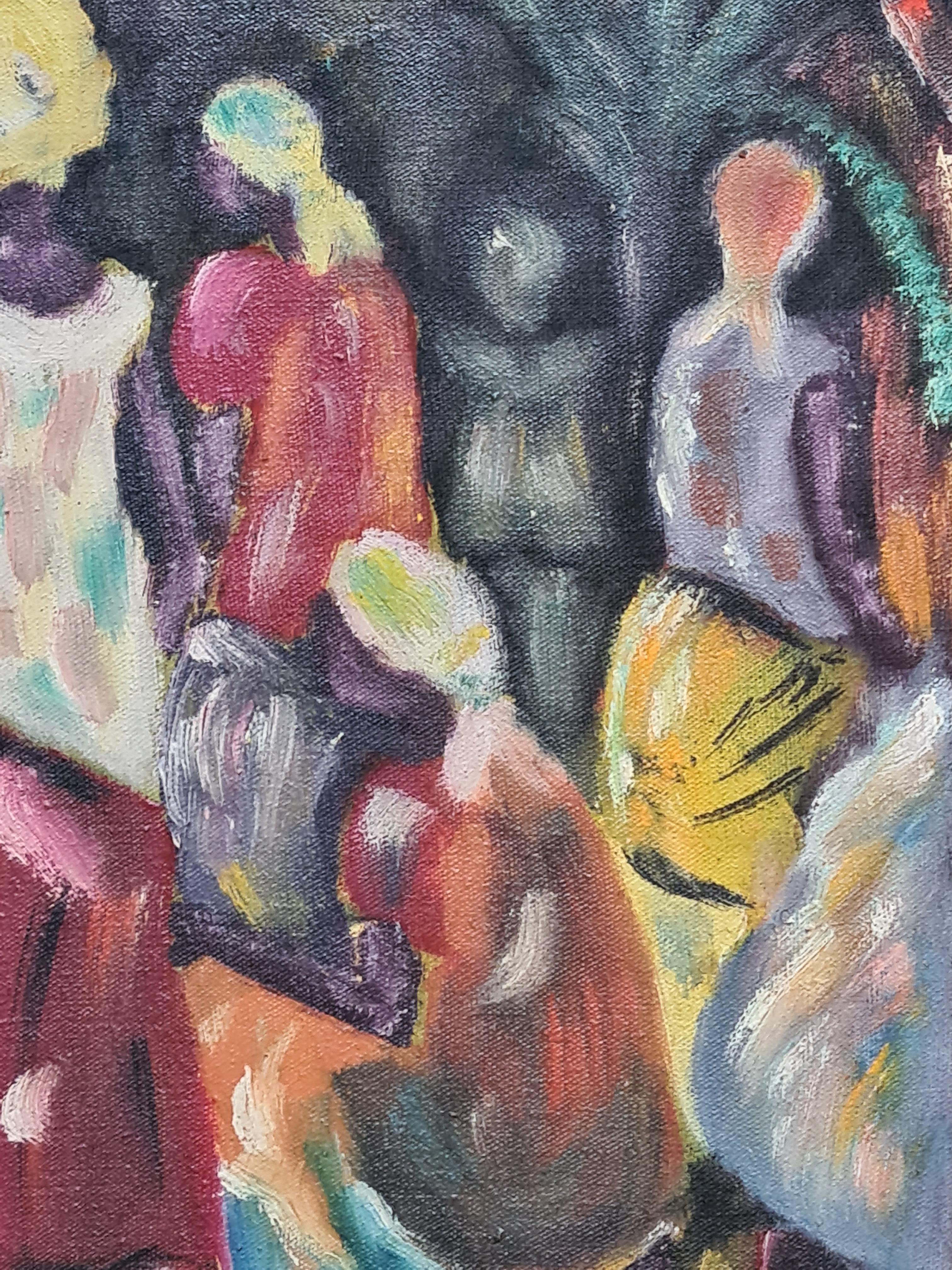 Scena di mercato colorata espressionista fauvista in vendita 3