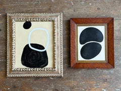 Ein monochromes, abstraktes Acrylgemälde auf Papier in einem Vintage-Rahmen aus Ahornholz von Margot Sin