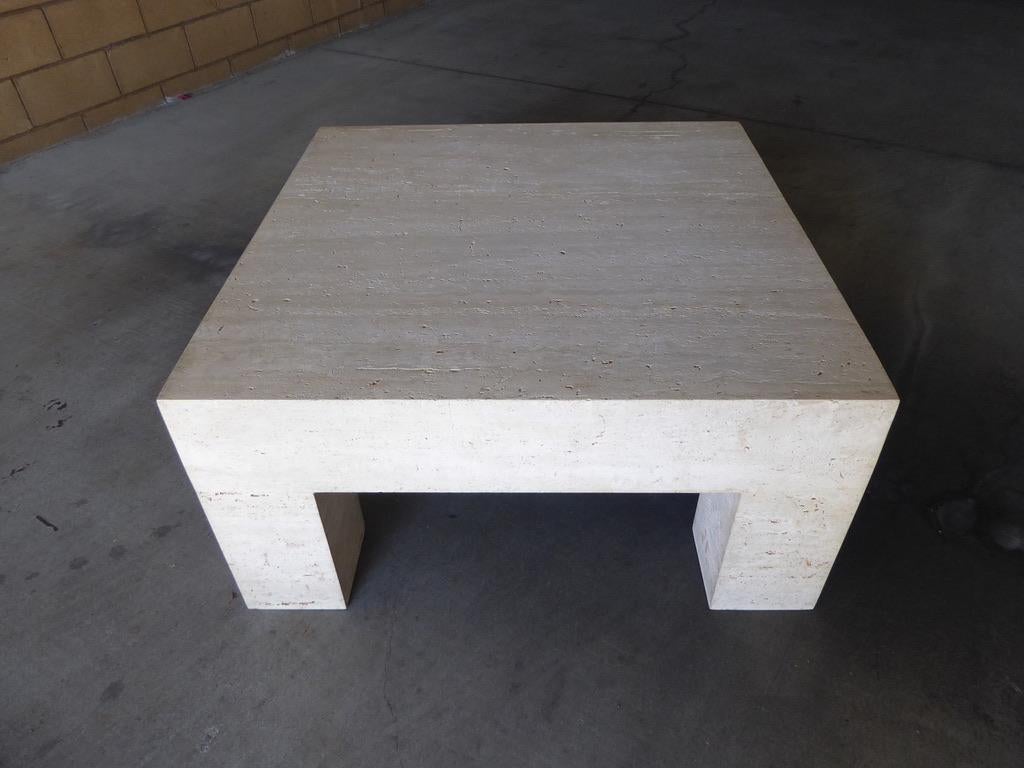 Monolithic Italian Travertine Coffee Table, circa 1980s In Good Condition In Palm Springs, CA