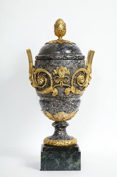 A Monumental 18/19th C. French Ormolu Mounted Grey Marble Covered Urn w/ Handles