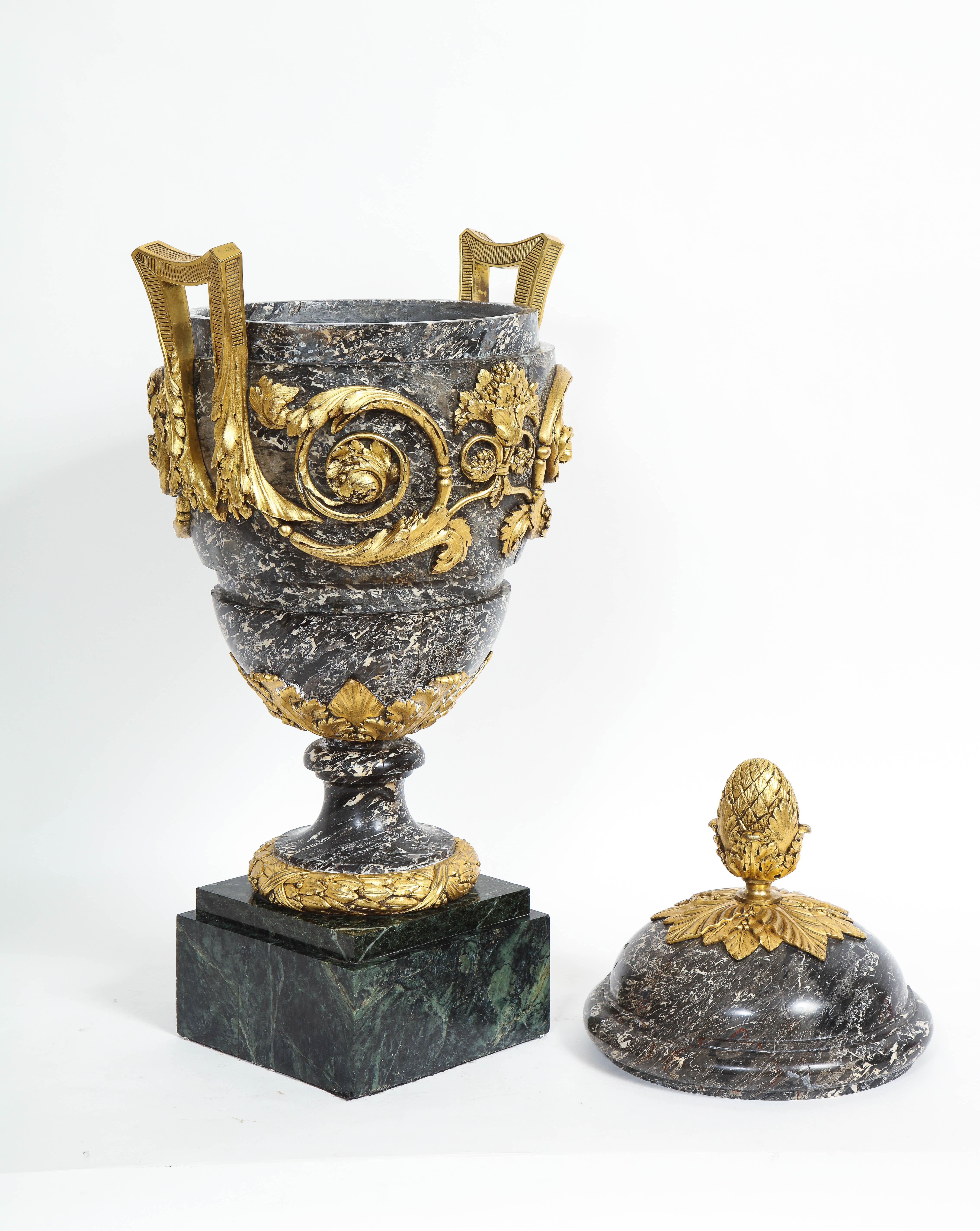 A Monumental 18/19th C. French Ormolu Mounted Grey Marble Covered Urn w/ Handles For Sale 3