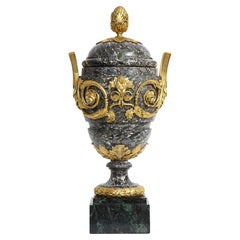 A Monumental 18/19th C. French Ormolu Mounted Grey Marble Covered Urn w/ Handles