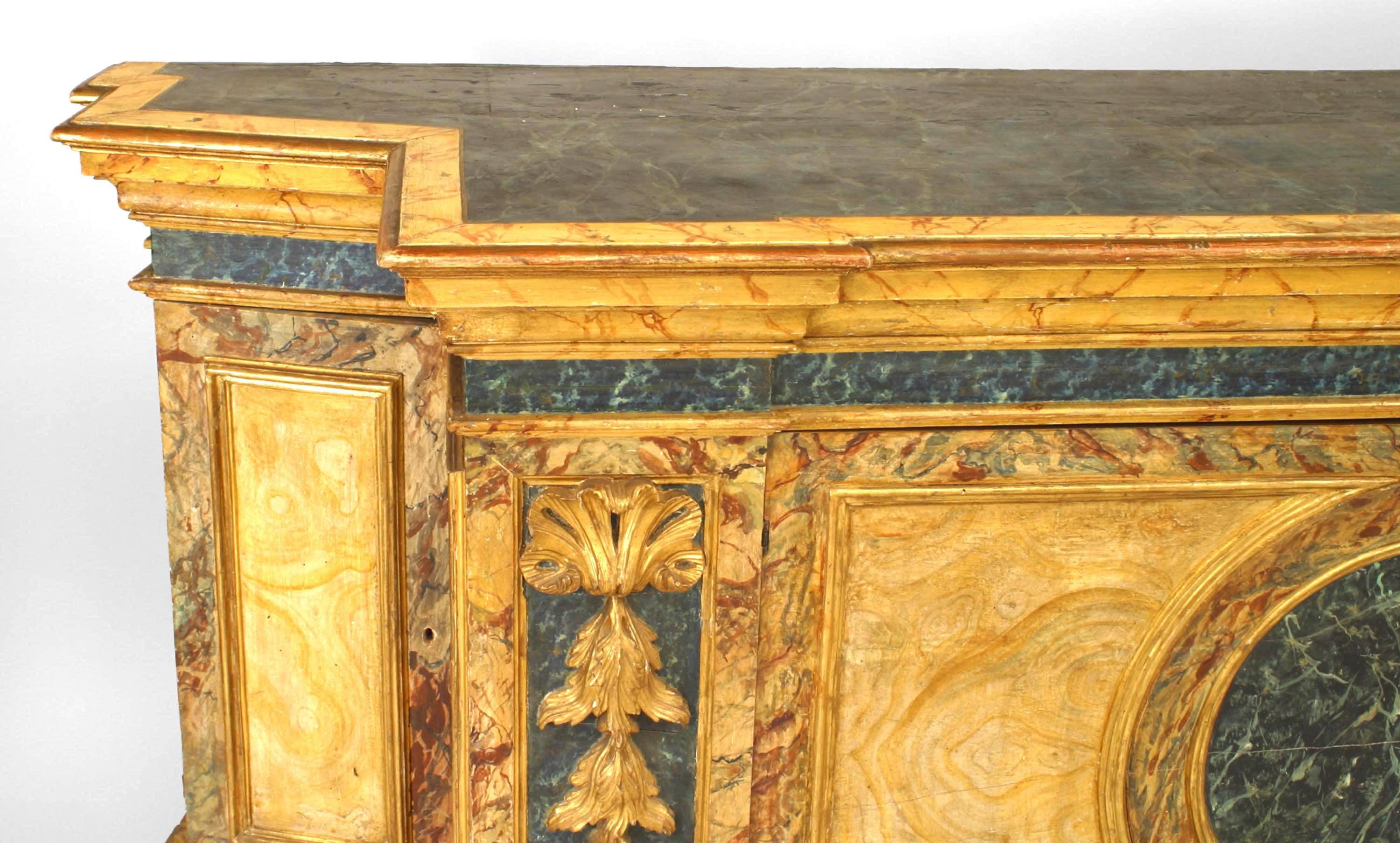 Baroque Italian Venetian Faux Marble Painted Credenza For Sale