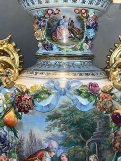 A Monumental 19th Century Dresden German Porcelain Rococo Revival Covered Vase