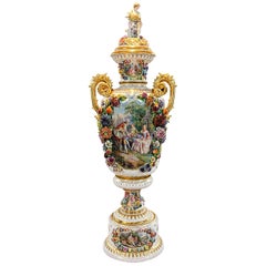 A Monumental 19th Century Dresden German Porcelain Rococo Revival Covered Vase