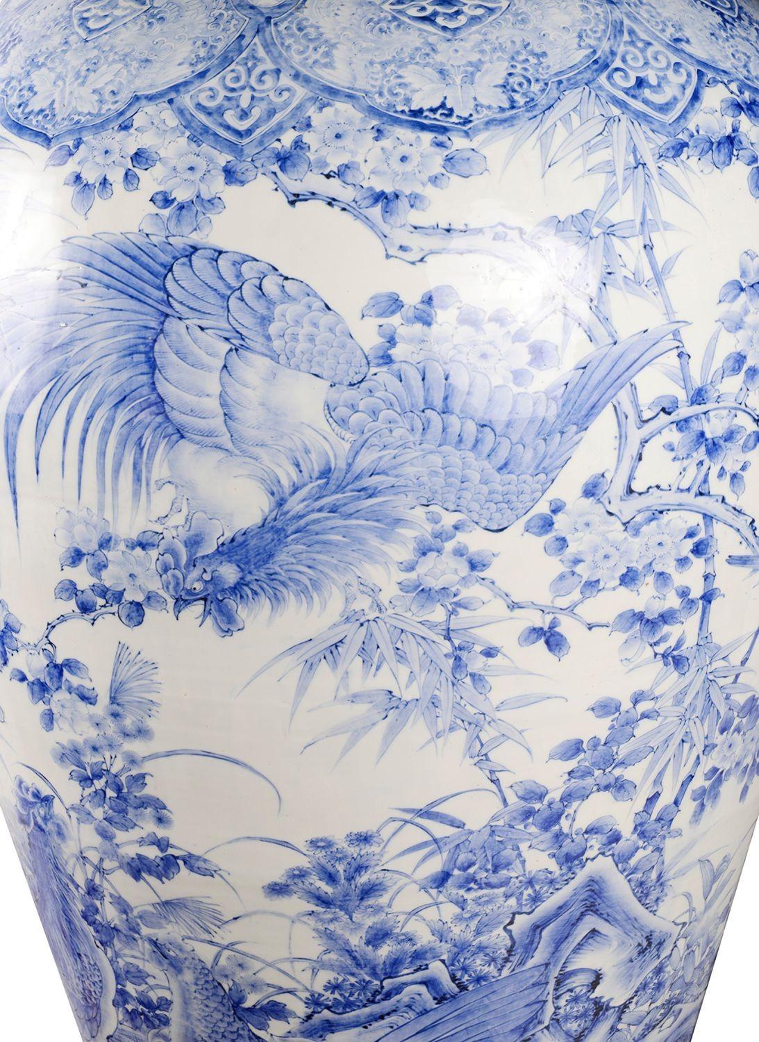 Monumental 19th Century Japanese Blue and White Lidded Palace Vase For Sale 7