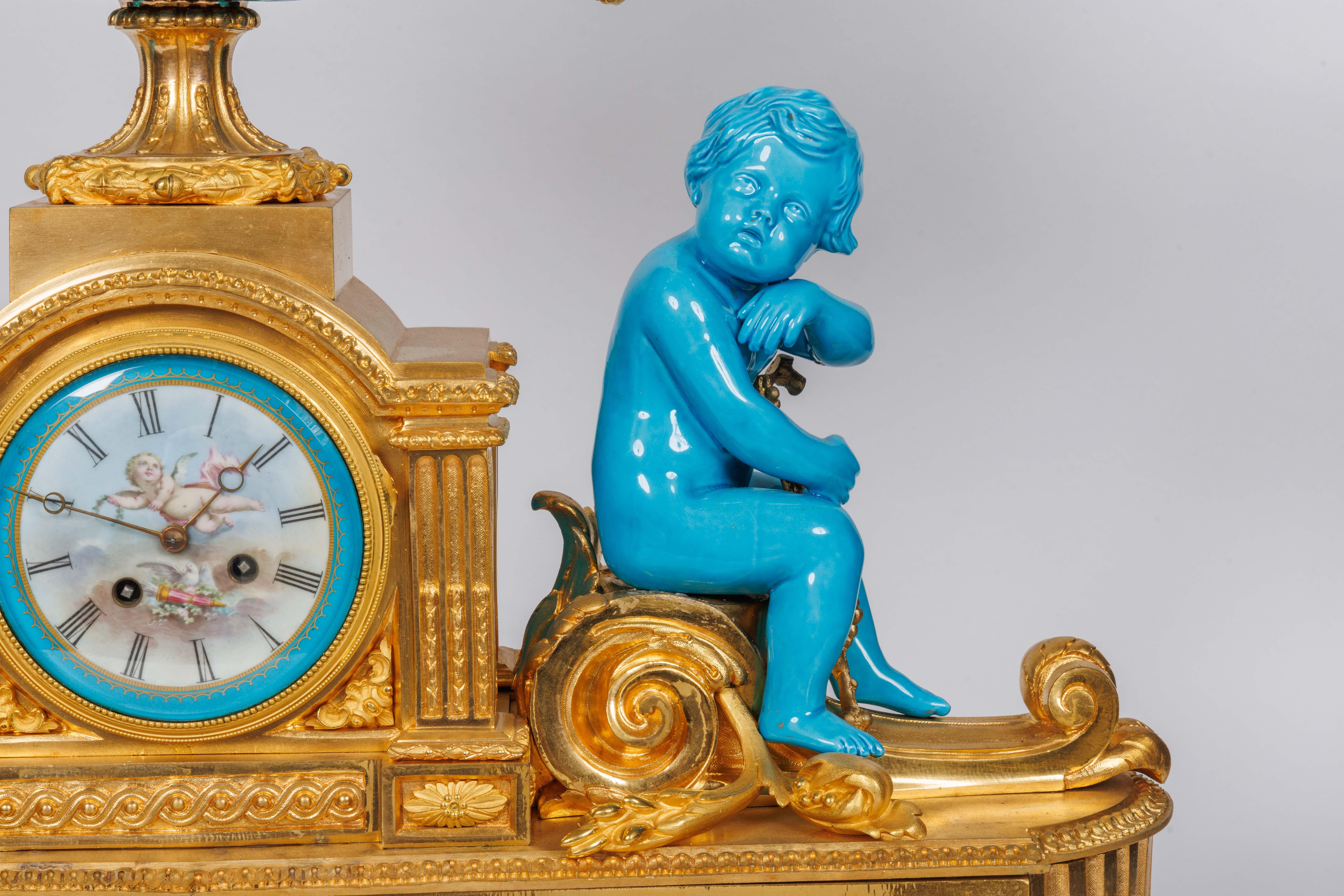 Napoleon III A Monumental and Exceptional French Ormolu and Turquoise Sevres Porcelain Clock For Sale