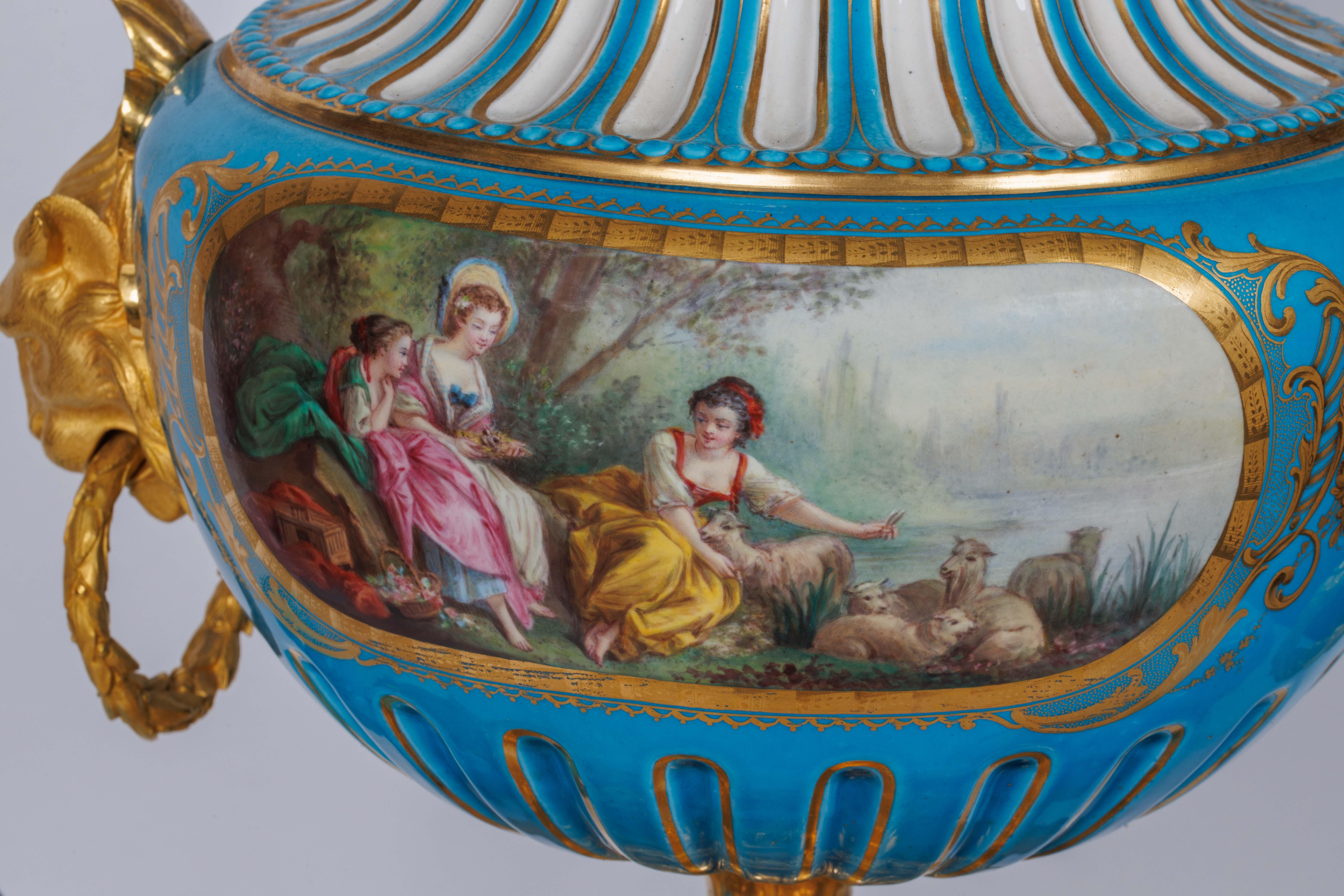 A Monumental and Exceptional French Ormolu and Turquoise Sevres Porcelain Clock For Sale 1