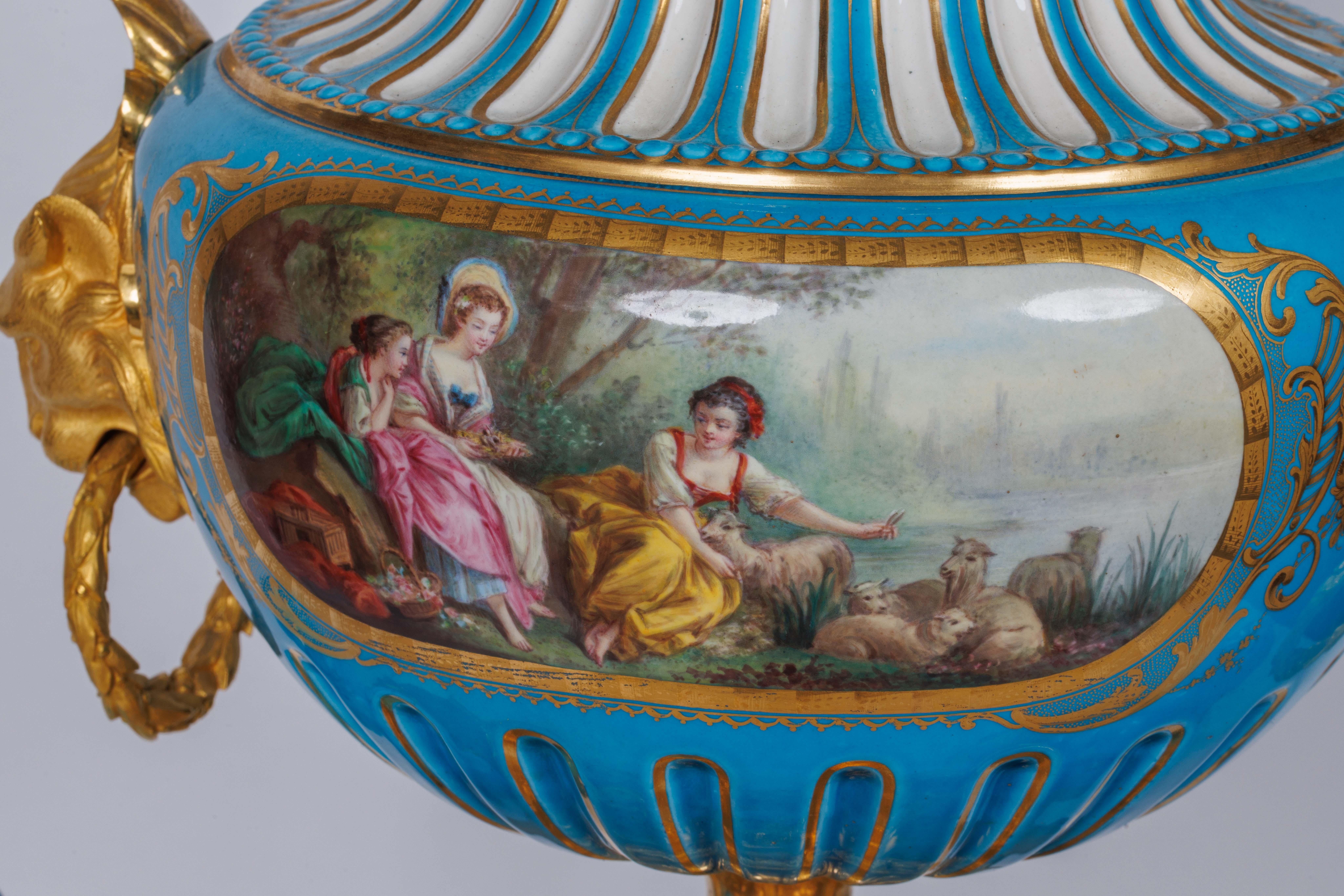 A Monumental and Exceptional French Ormolu and Turquoise Sevres Porcelain Clock For Sale 2