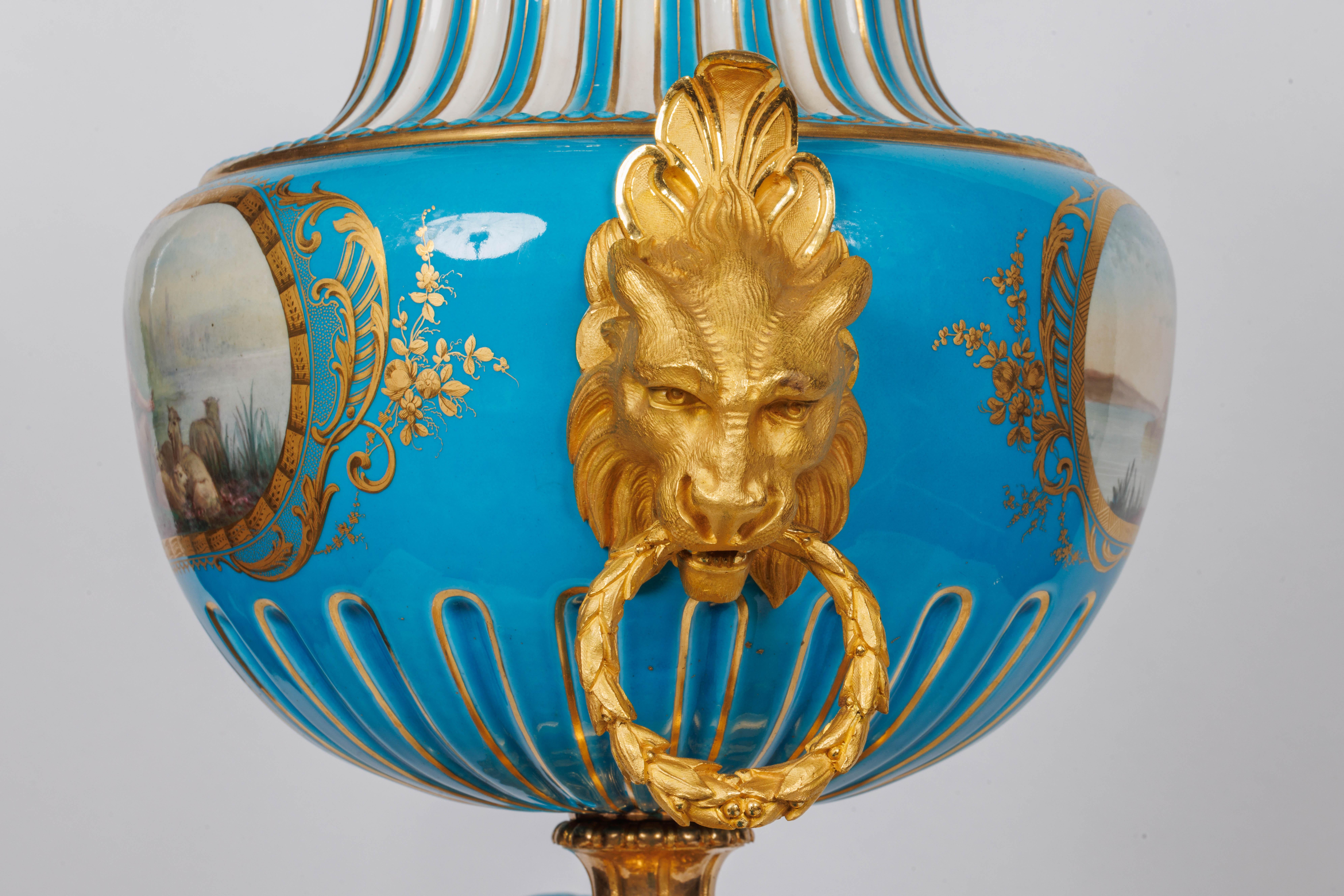 A Monumental and Exceptional French Ormolu and Turquoise Sevres Porcelain Clock For Sale 3