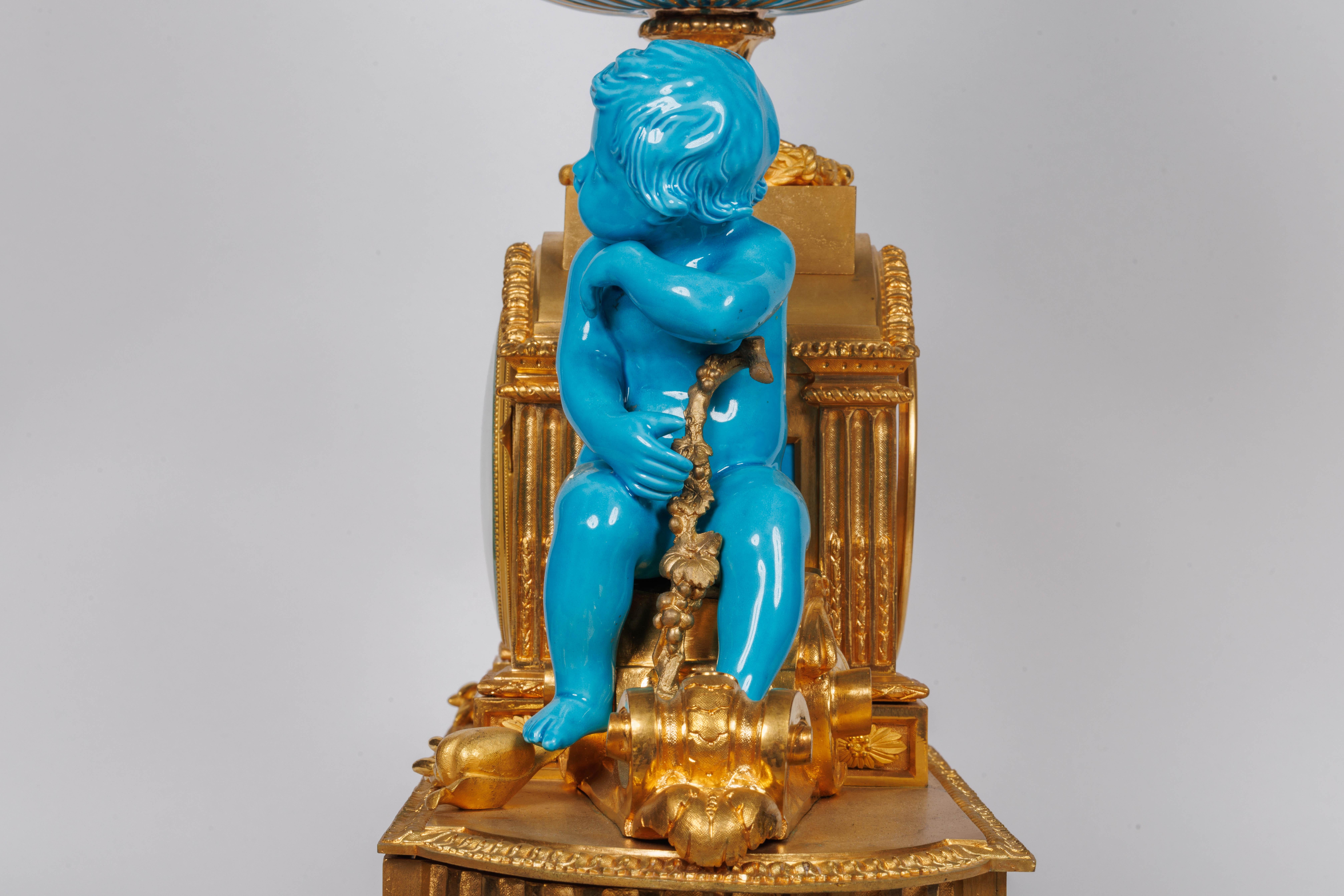 A Monumental and Exceptional French Ormolu and Turquoise Sevres Porcelain Clock For Sale 4