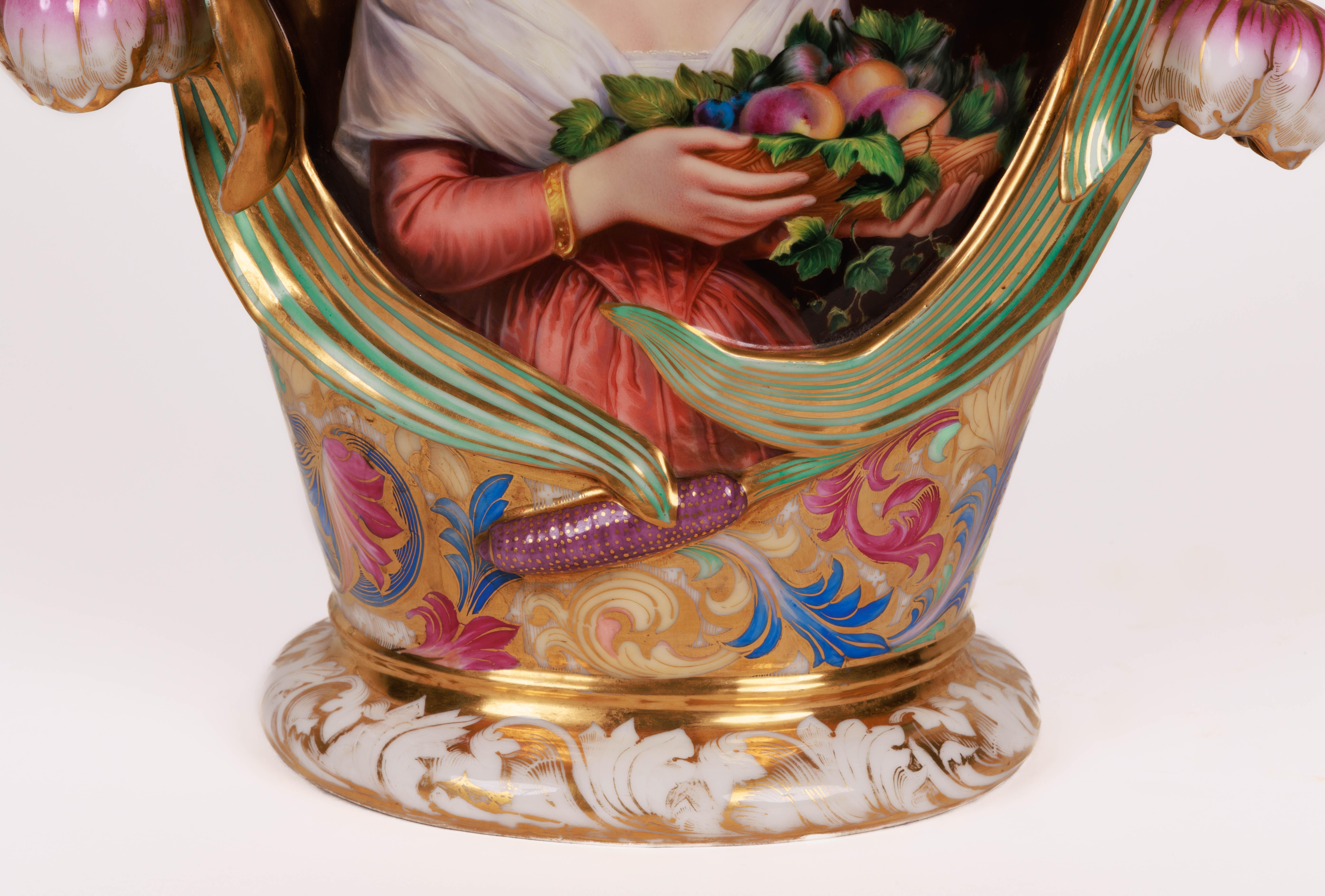 Paire monumentale et magistrale de vases en porcelaine de Paris peints à la main en vente 7