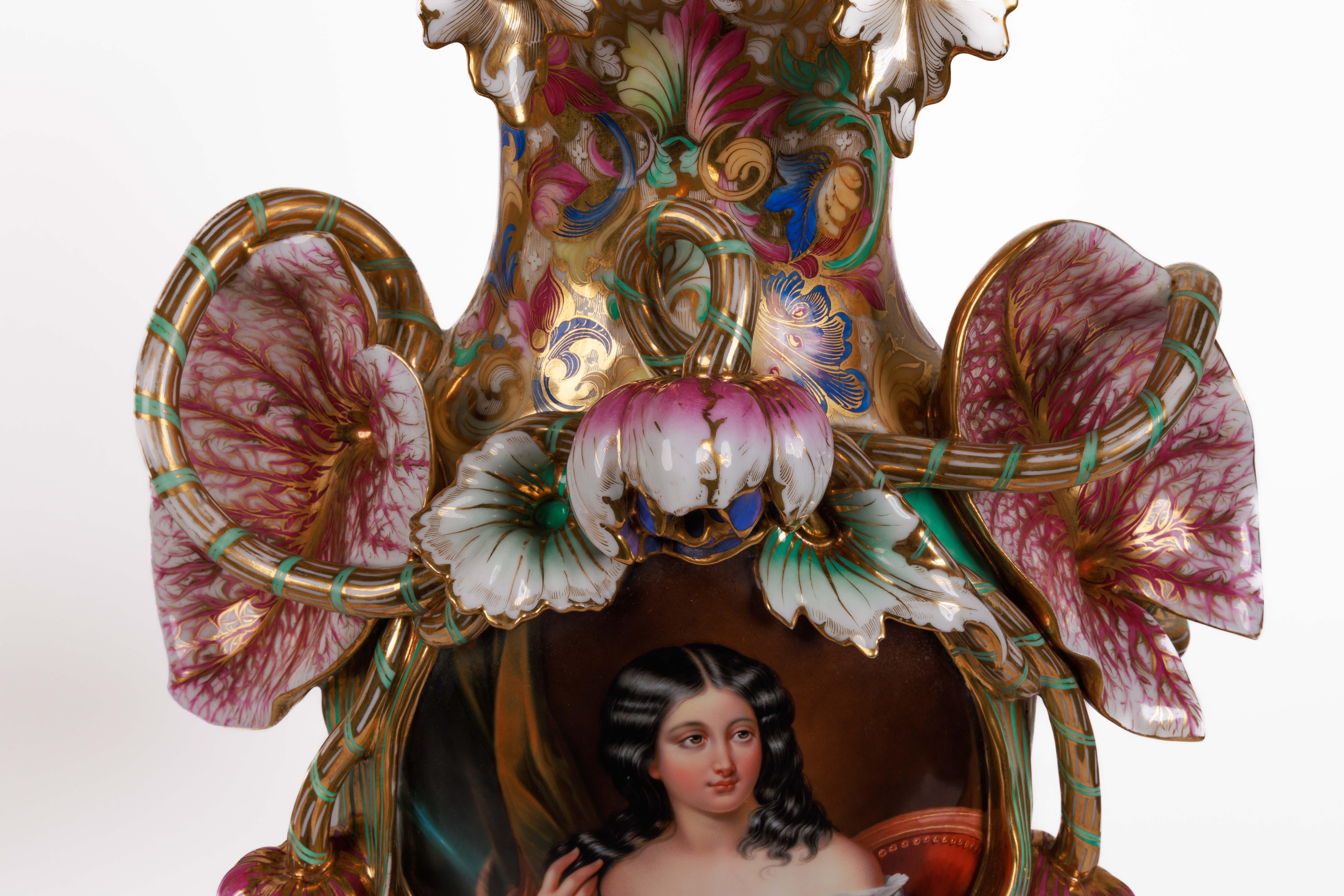 Monumental and Masterful Pair of French Paris Porcelain Hand-Painted Vases For Sale 1
