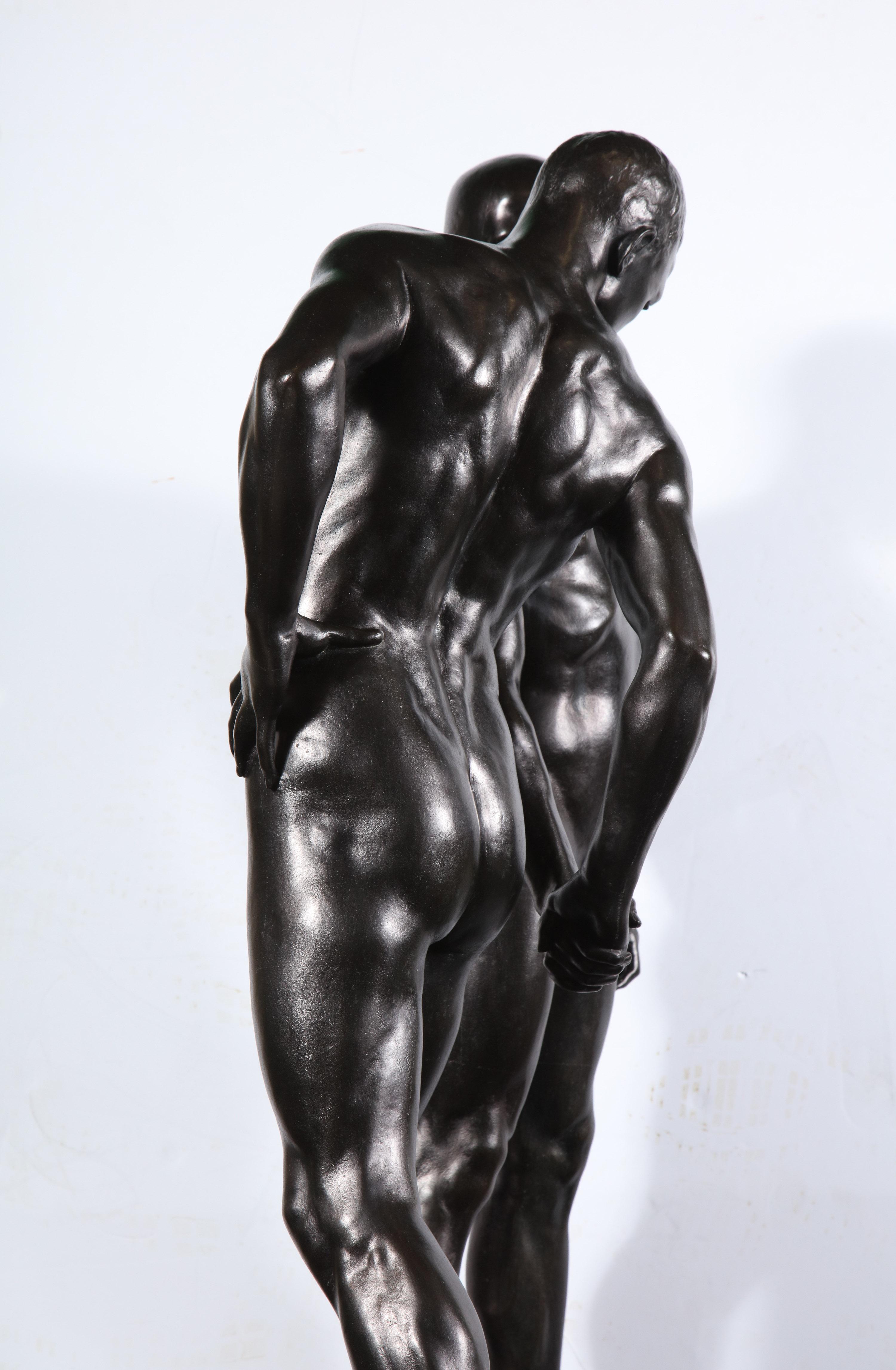 Monumental and Striking Patinated Bronze Figure of Two Male Nude Erotic Lovers 4