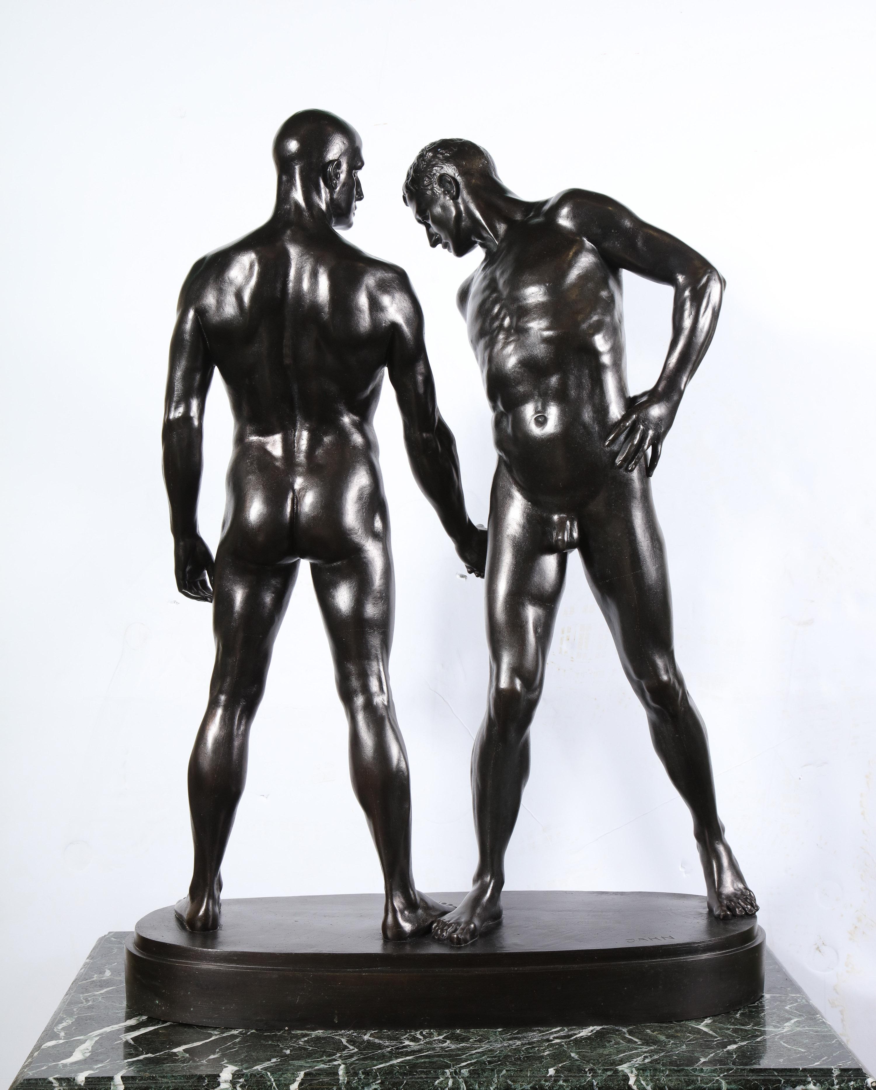 Monumental and Striking Patinated Bronze Figure of Two Male Nude Erotic Lovers 10