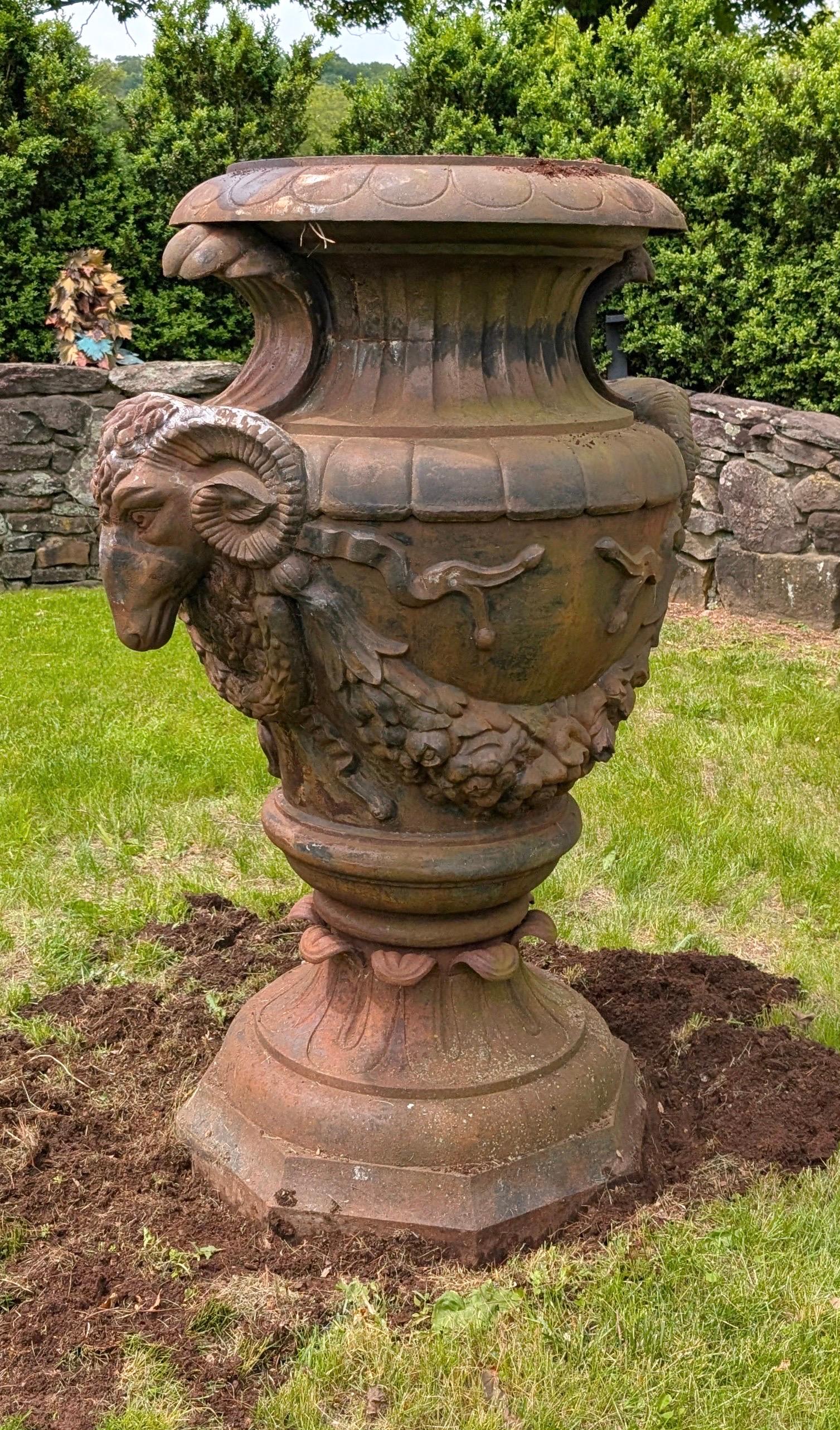 A Monumental Antique Cast Iron Garden Urn For Sale 6