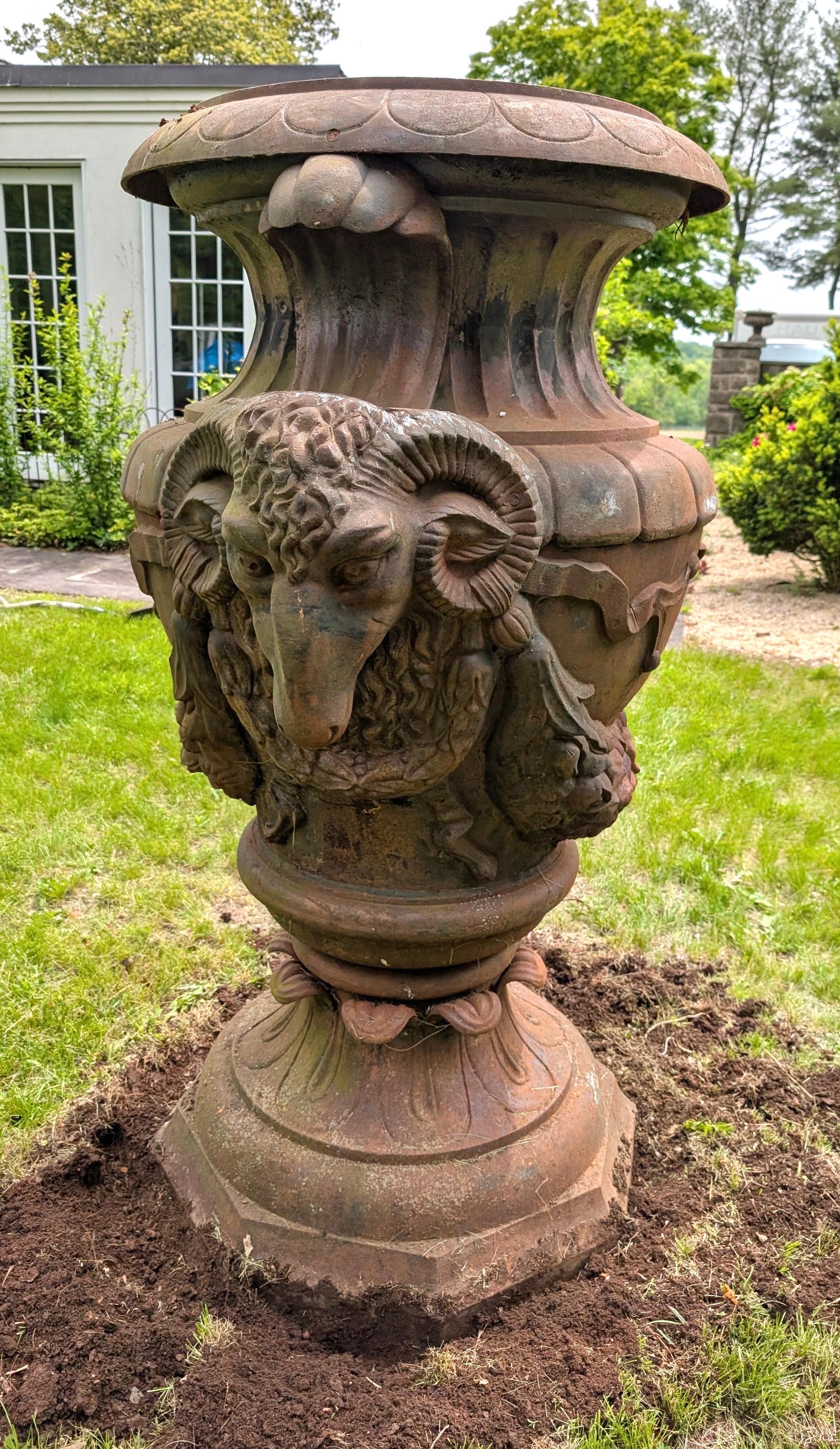 A Monumental Antique Cast Iron Garden Urn For Sale 7