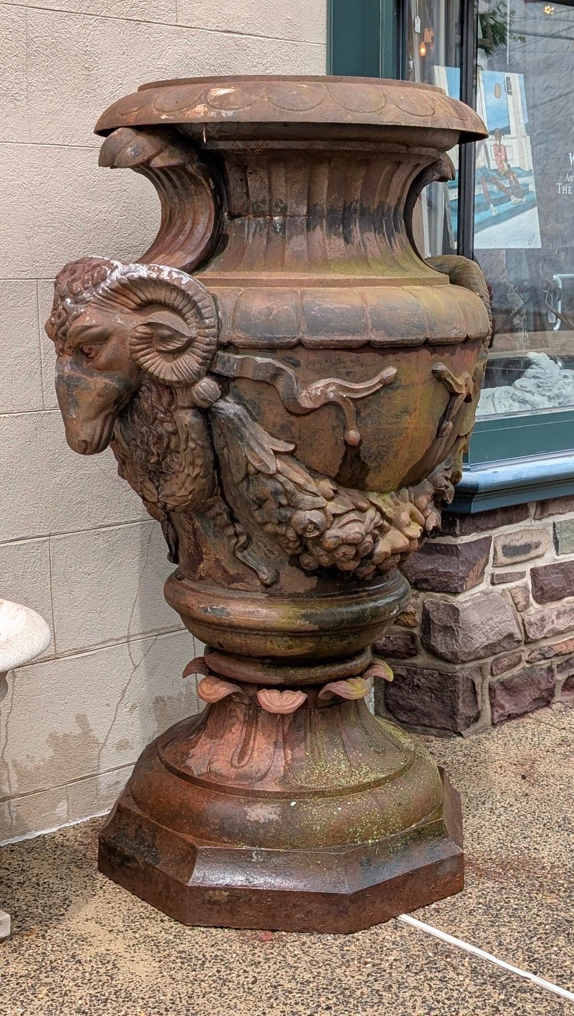 A Monumental Antique Cast Iron Garden Urn In Good Condition For Sale In Lambertville, NJ