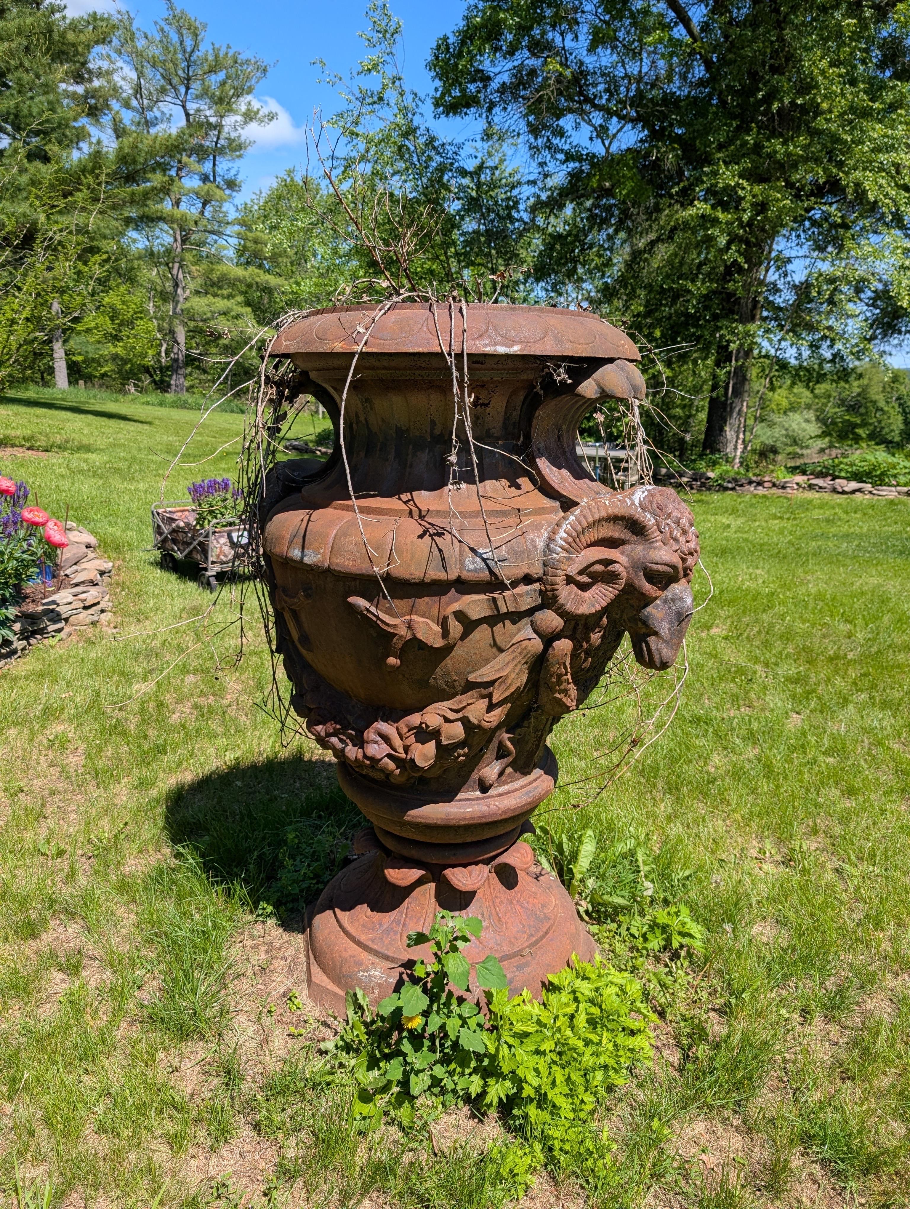 A Monumental Antique Cast Iron Garden Urn For Sale 4
