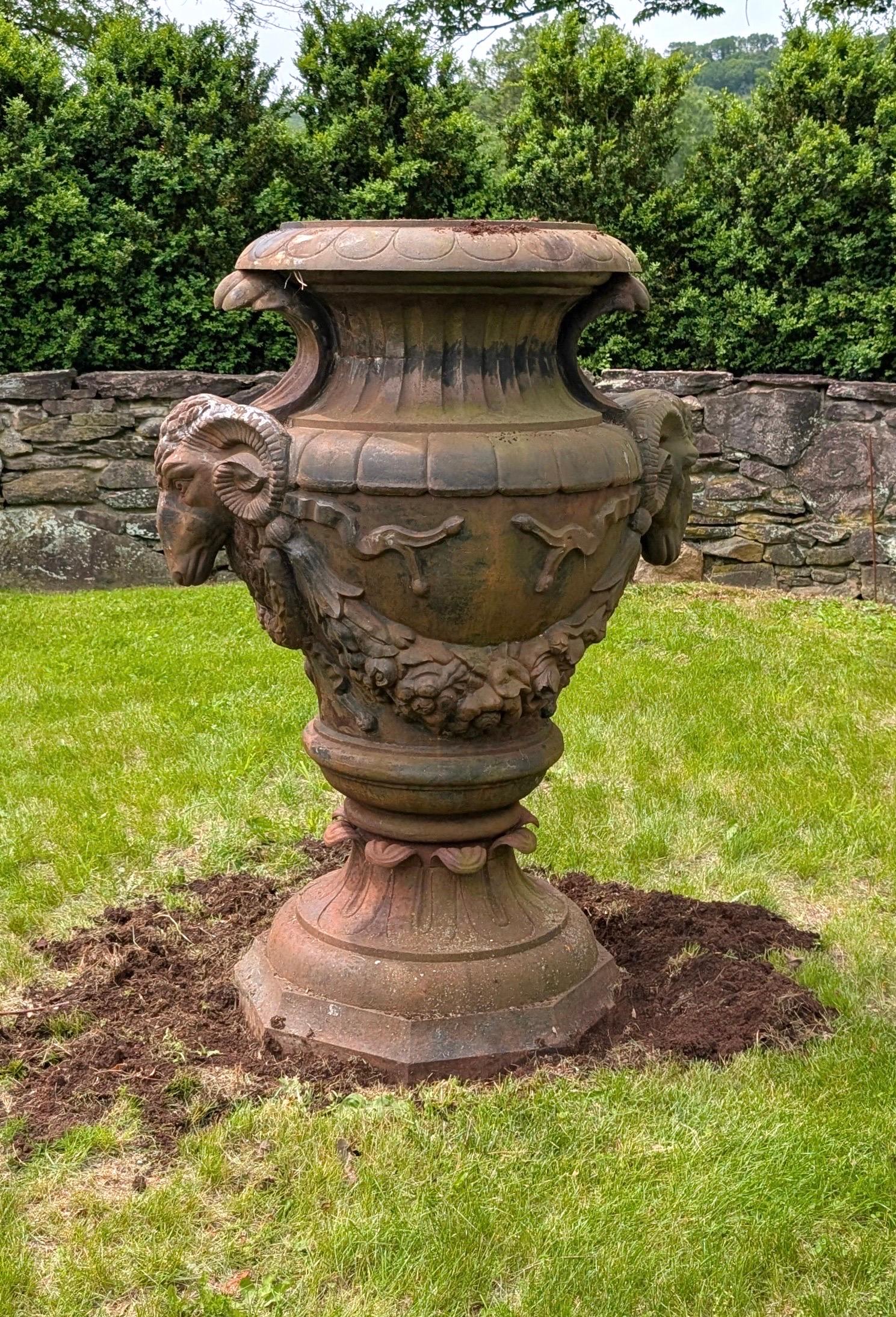 A Monumental Antique Cast Iron Garden Urn For Sale 5