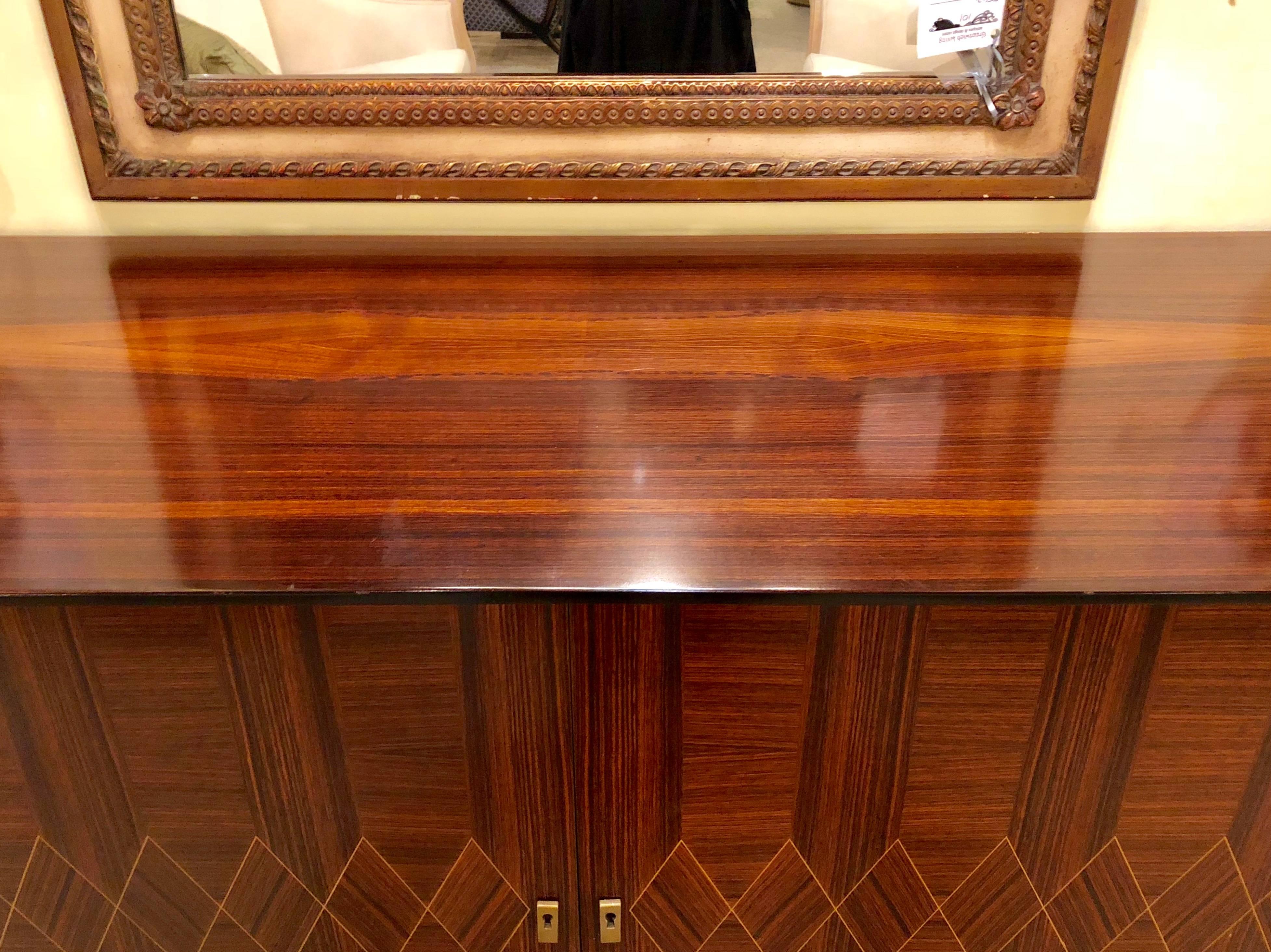 Monumental Art Deco Macassar and Inlaid Sideboard Credenza with Glass Shelves 5