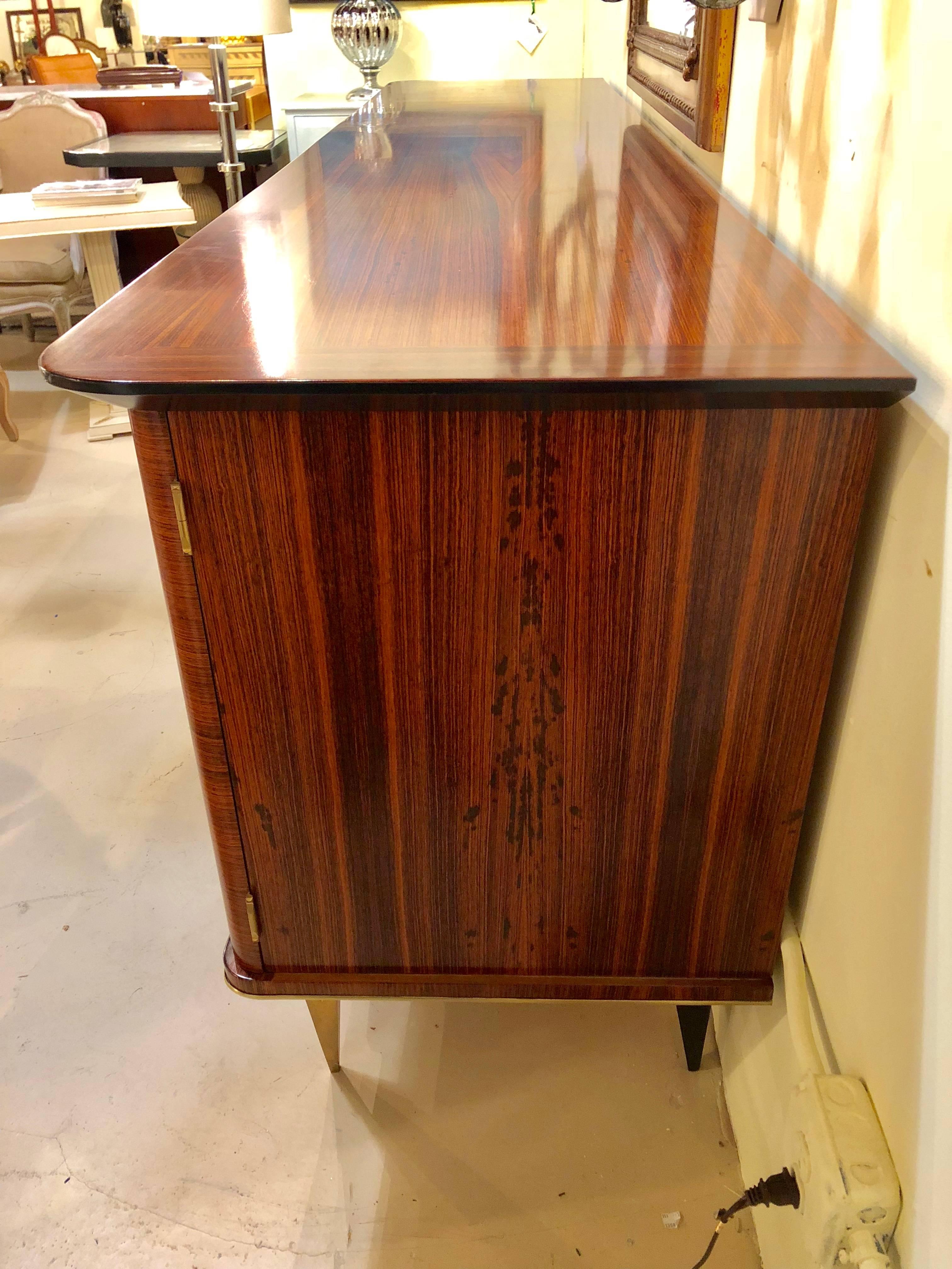 Monumental Art Deco Macassar and Inlaid Sideboard Credenza with Glass Shelves 15