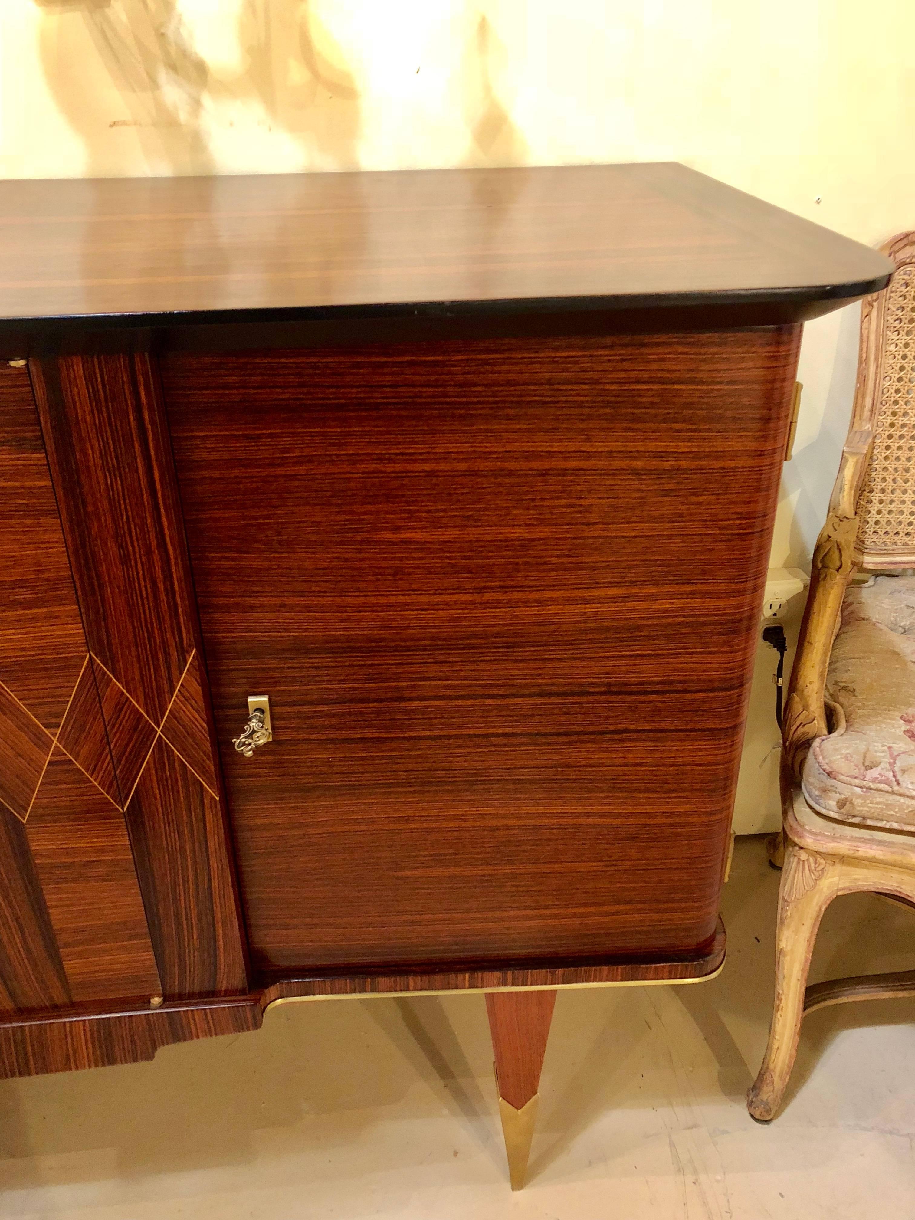 Monumental Art Deco Macassar and Inlaid Sideboard Credenza with Glass Shelves 1