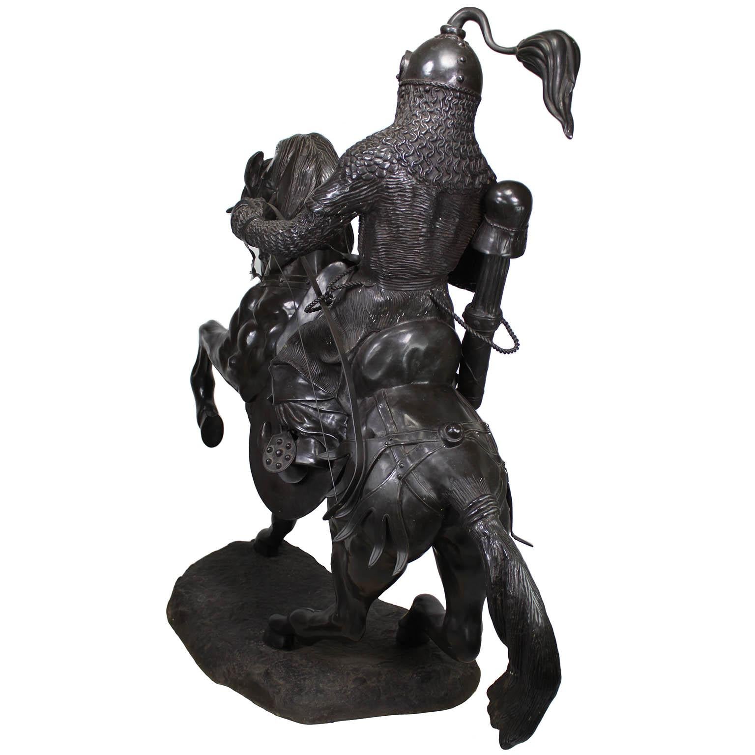 Inconnu Sculpture monumentale en bronze d'un guerrier Tartar tenant son cheval d'après Barye en vente