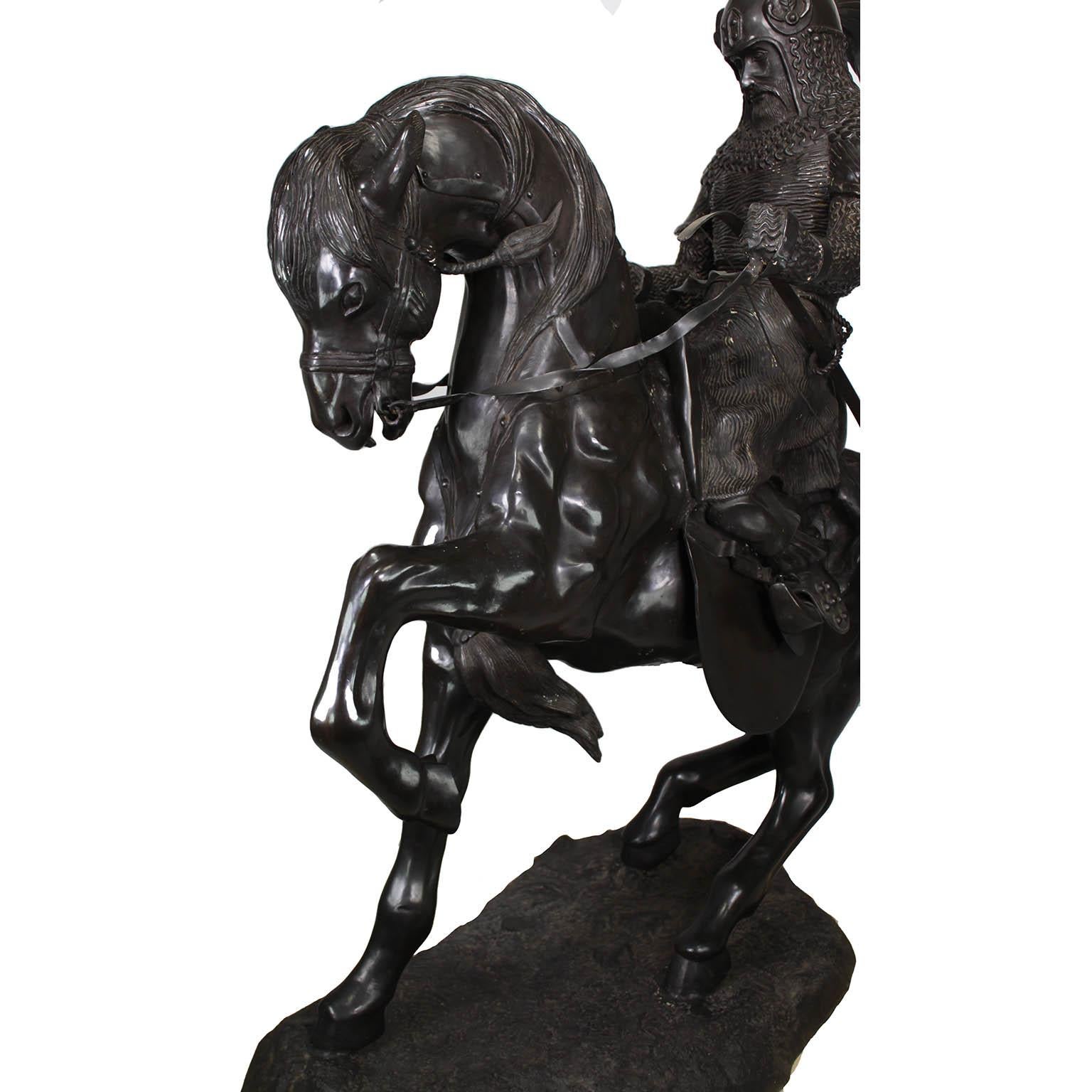 Monumentale Bronzeskulptur eines Tartarkriegers, der sein Pferd checkt, nach Barye im Zustand „Gut“ im Angebot in Los Angeles, CA