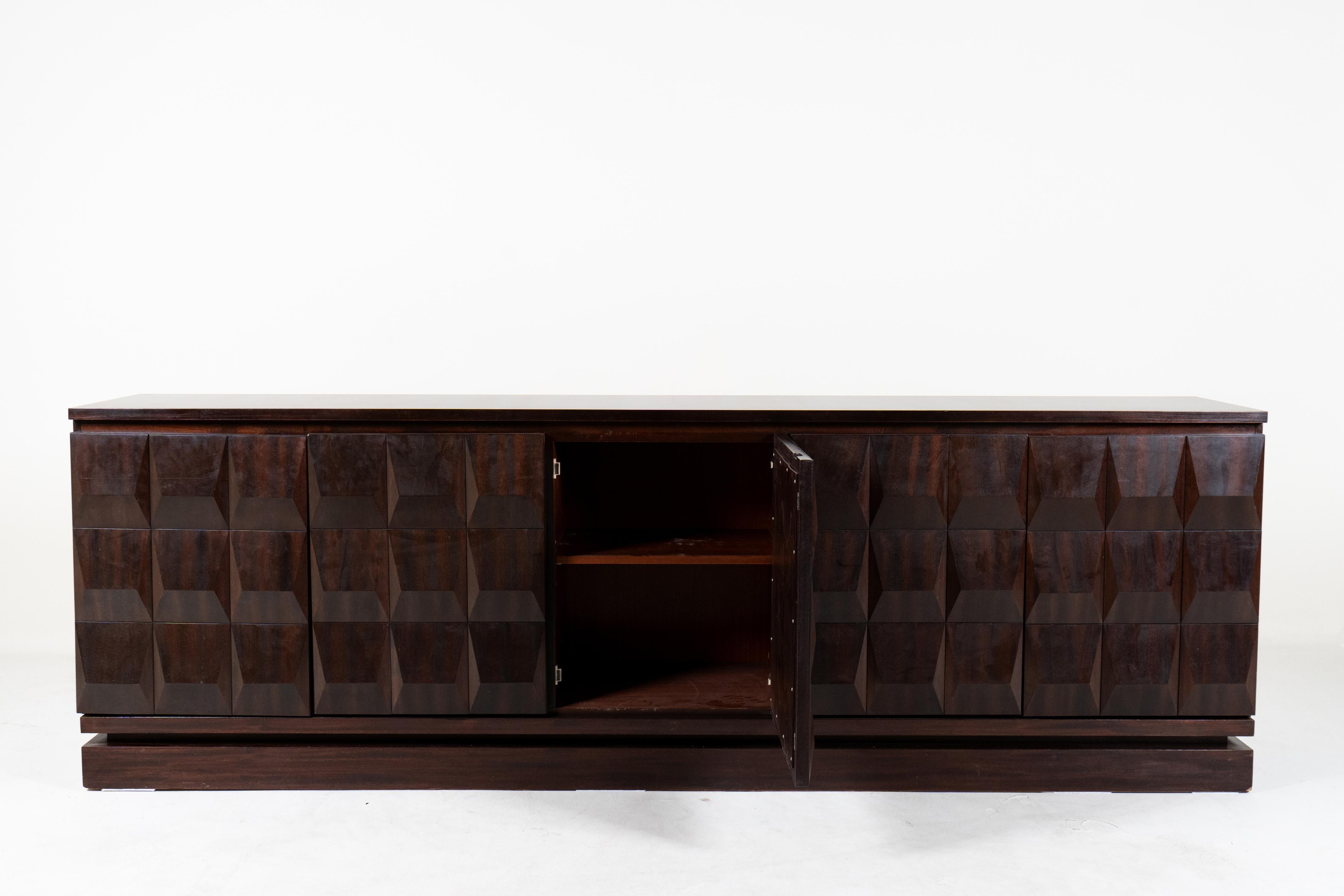 20th Century A Monumental Brutalist Console with Geometric Doors, Belgium For Sale