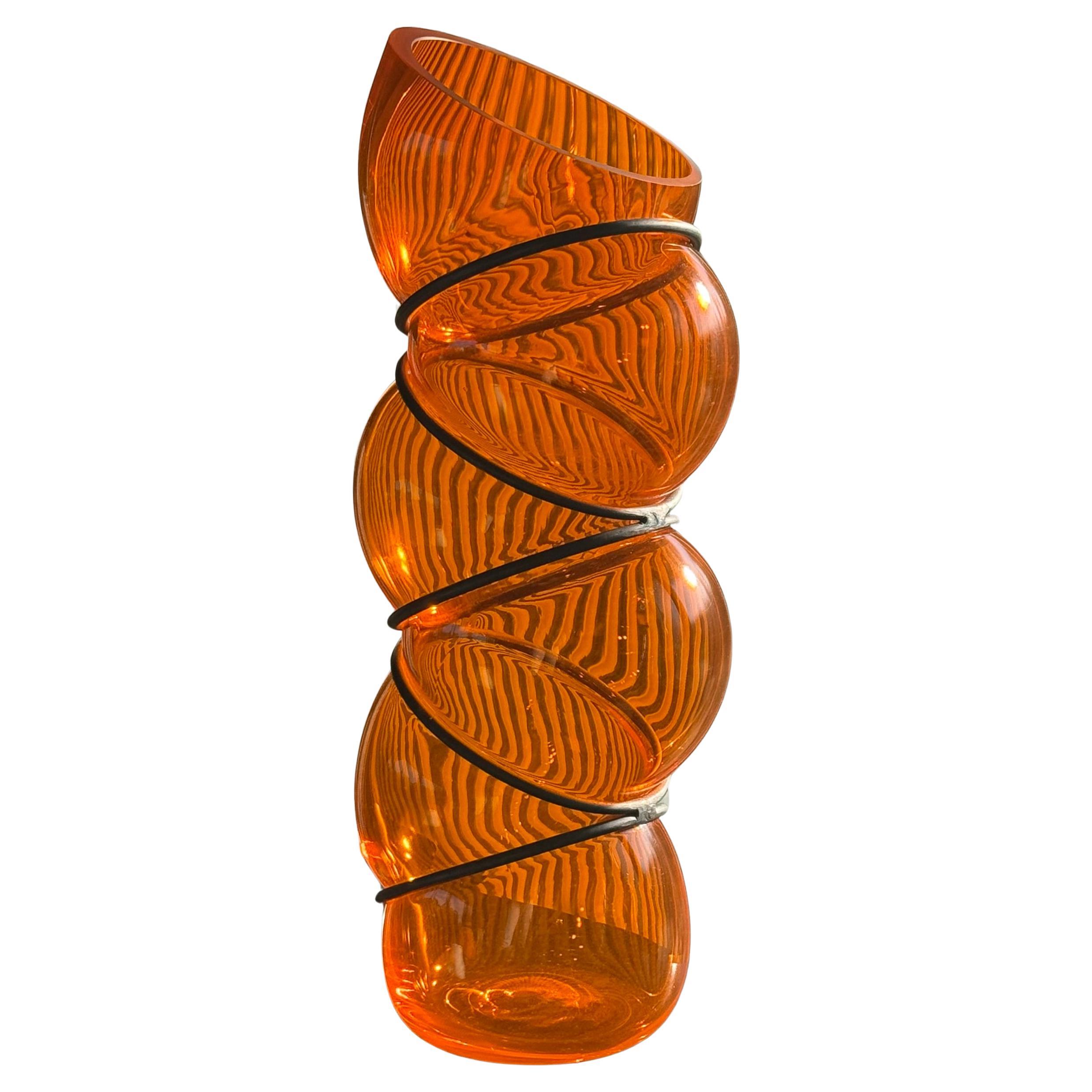 A monumental caged art glass vase by Vanessa Mitrani, signed, late 20th century en vente