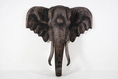 A Monumental Carved Wood Elephant Head