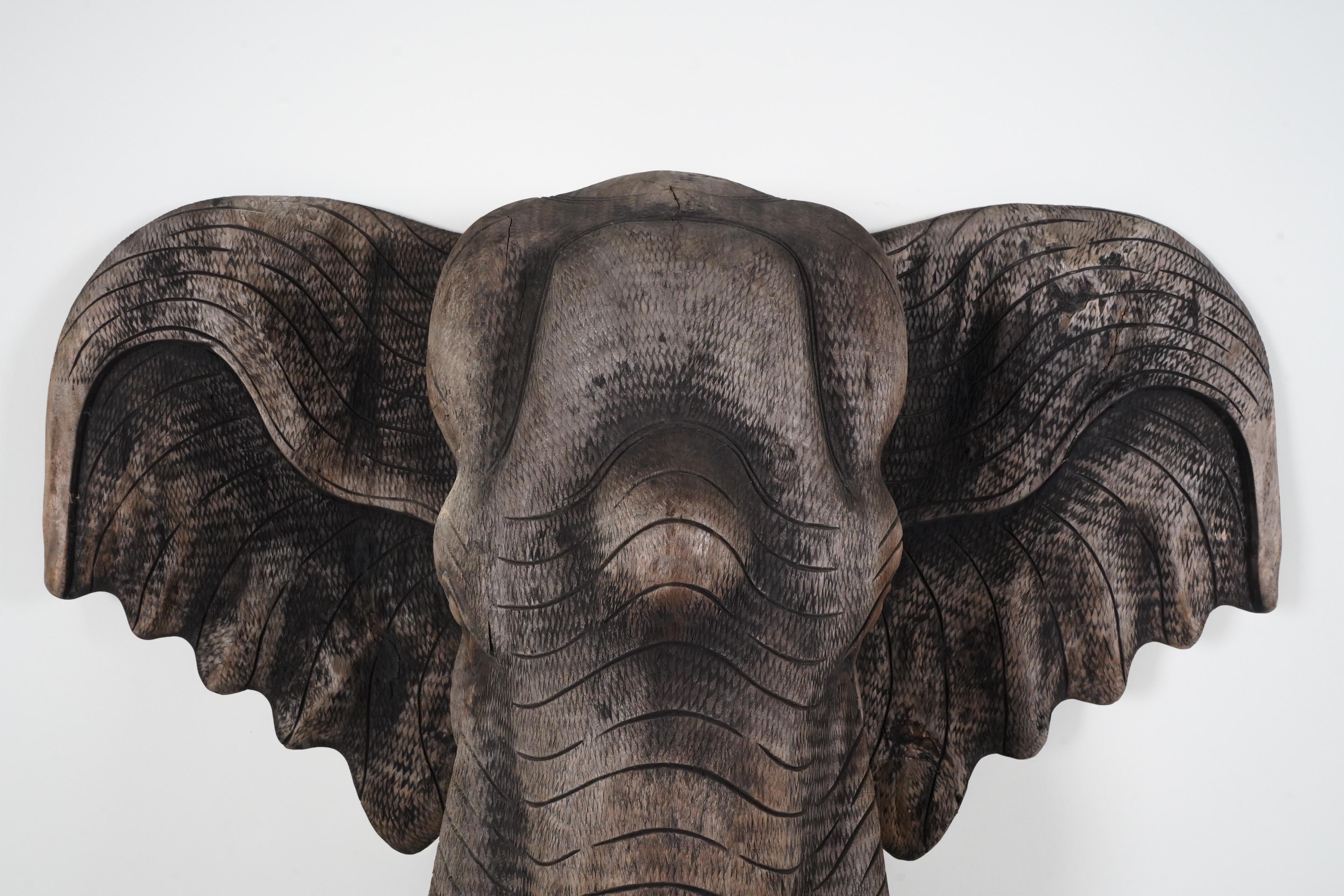 A Monumental Carved Wood Elephant Head 2