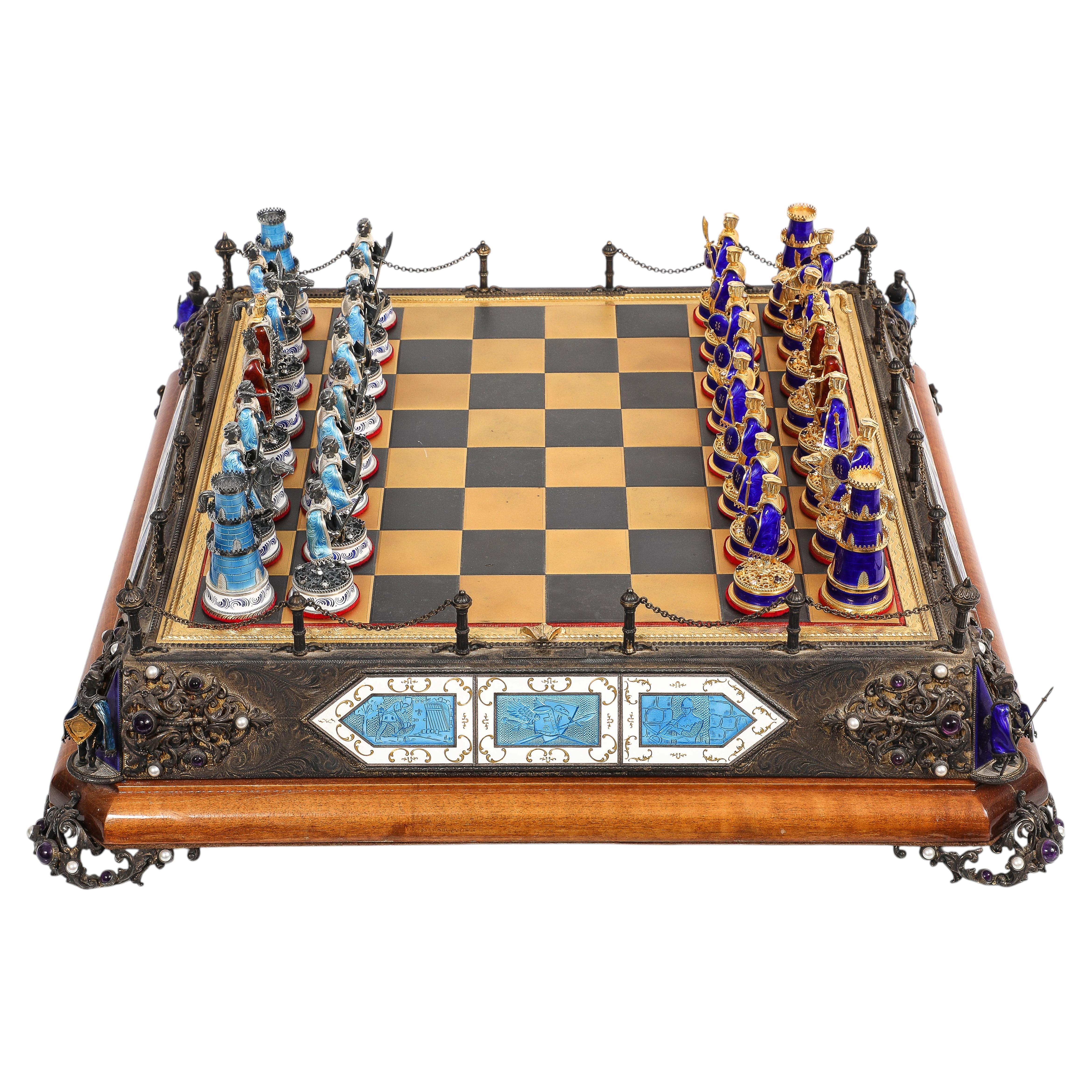 A monumental Chess Set, Gold, Silver, Enamel, Precious stones, Austro-Hungarian