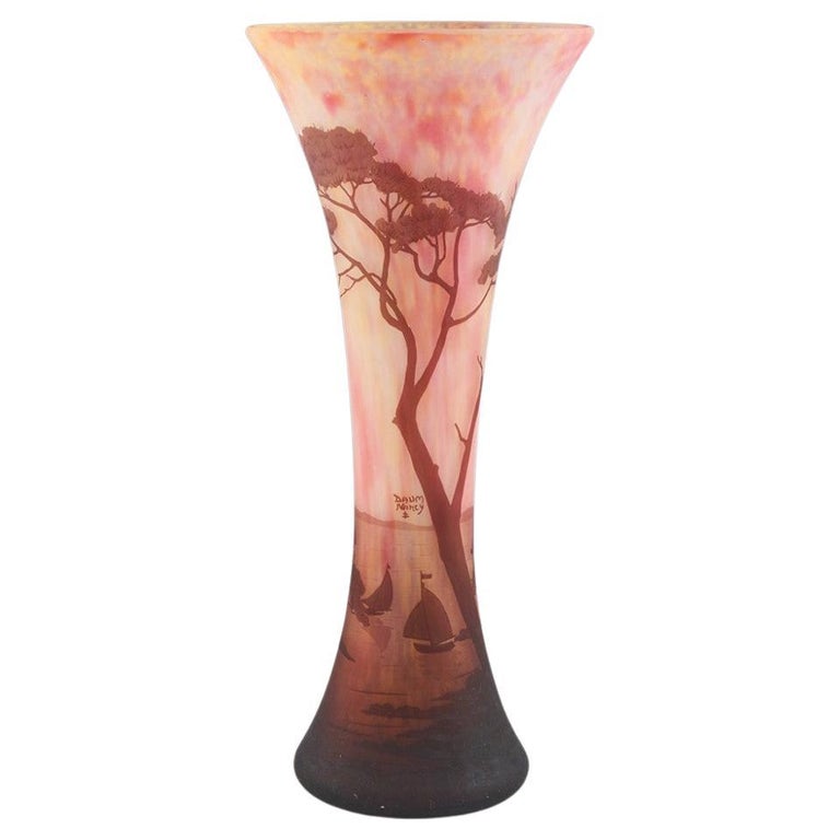 Monumental Daum Nancy Art Nouveau Landscape Cameo Glass Vase For Sale
