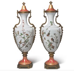 A Monumental Pair Of Baccarat Opaline Glass Bronze Mounted Vases