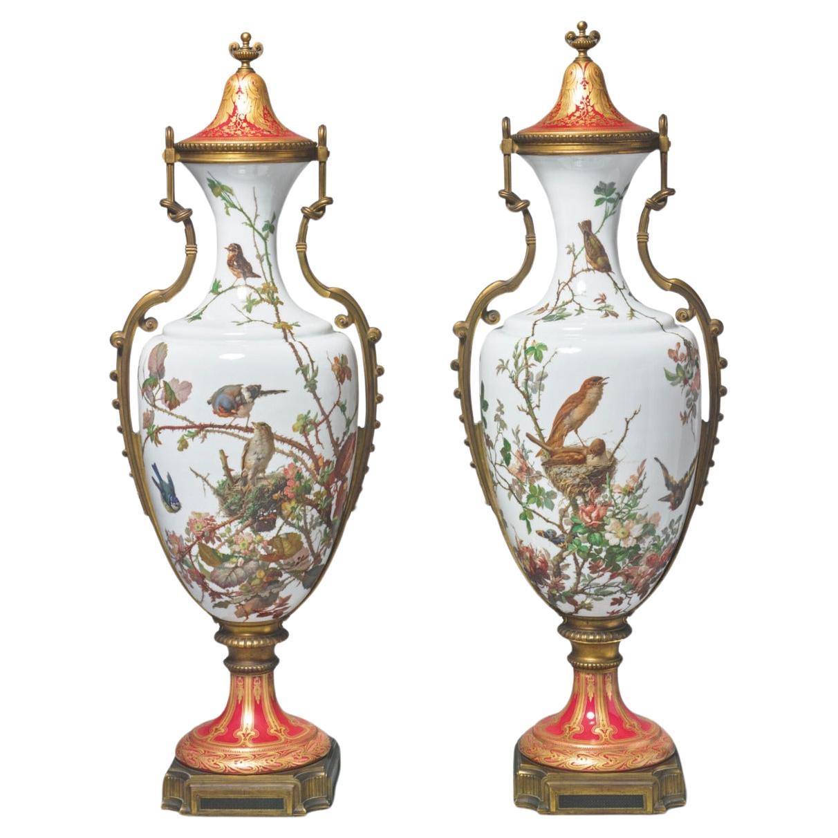 A Monumental Pair Of Baccarat Opaline Glass Bronze Mounted Vases
