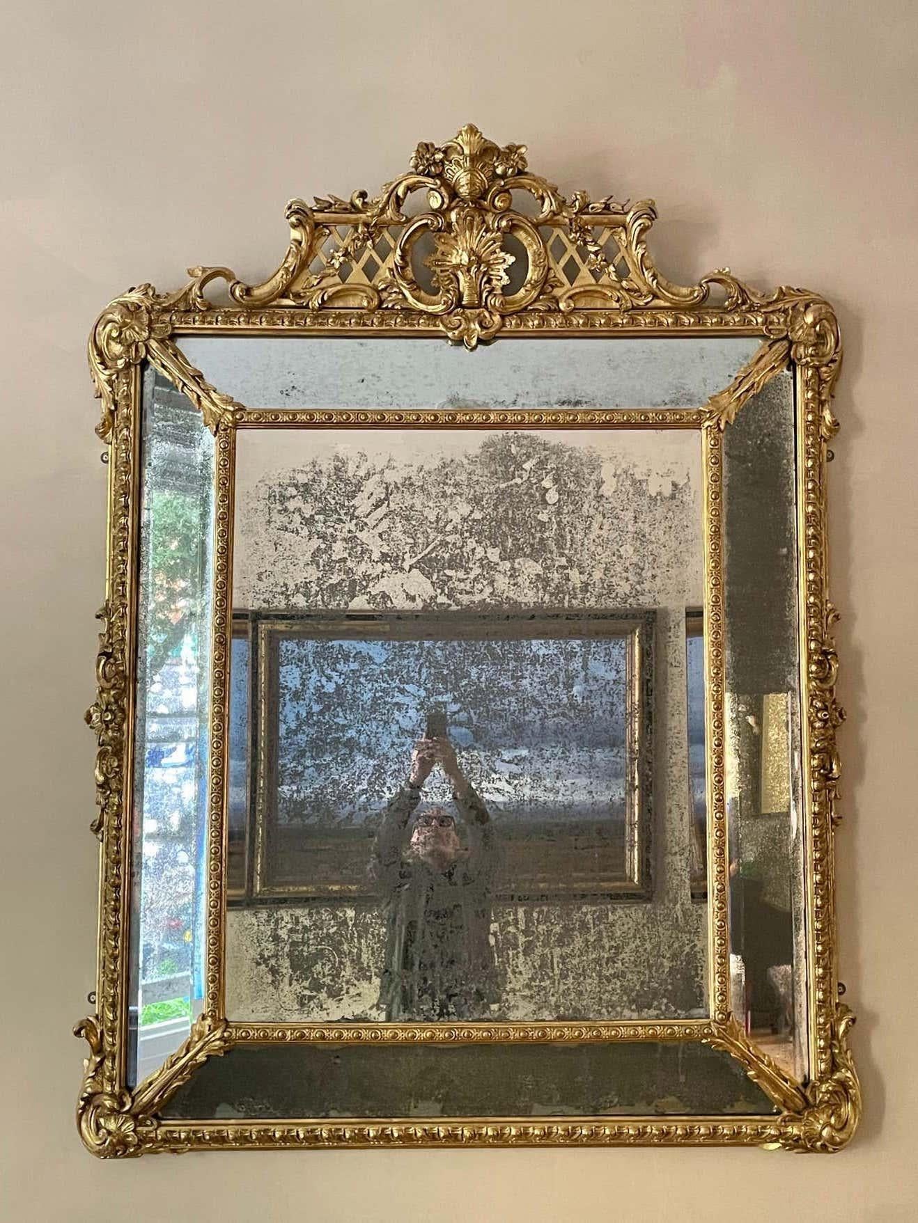 A Monumental French Gilt Cushion Panel Mirror  1