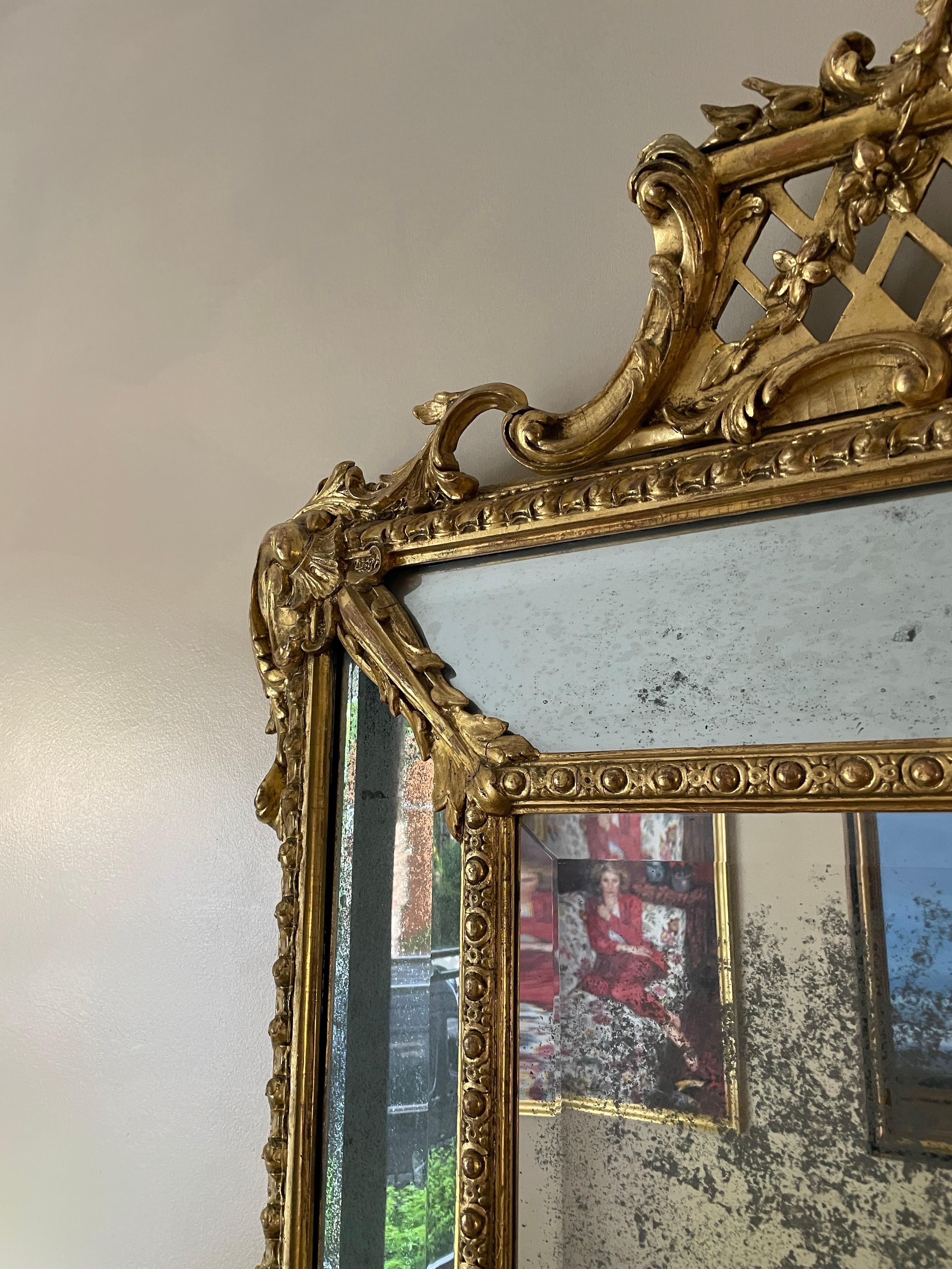 Louis XV A Monumental French Gilt Cushion Panel Mirror 