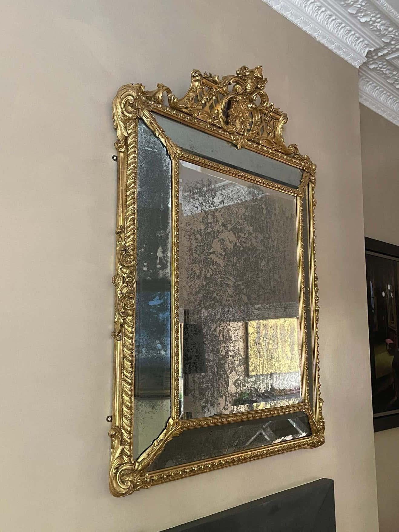 19th Century A Monumental French Gilt Cushion Panel Mirror 