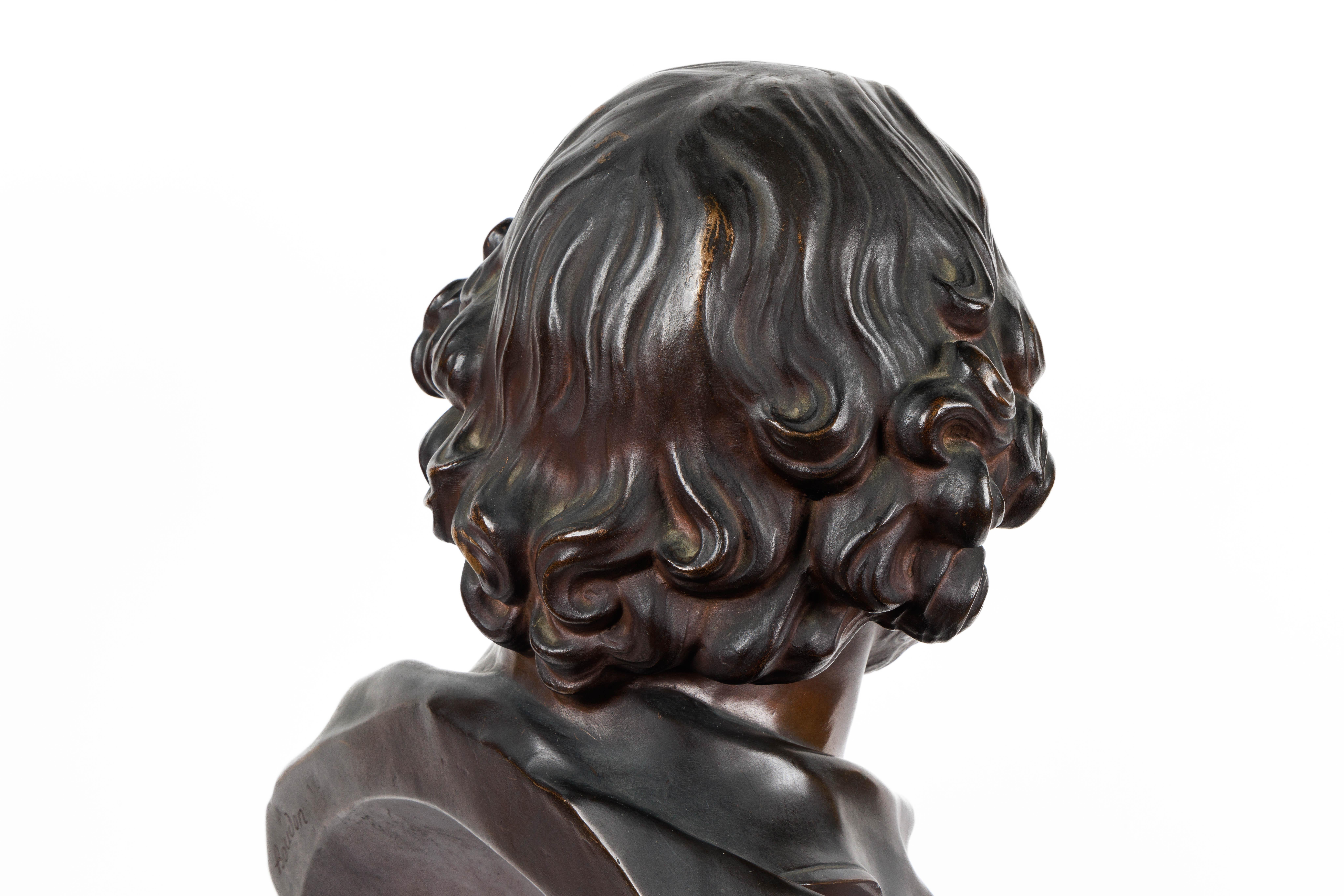 Monumental French Patinated Bronze Bust of William Shakespeare, After Houdon For Sale 7