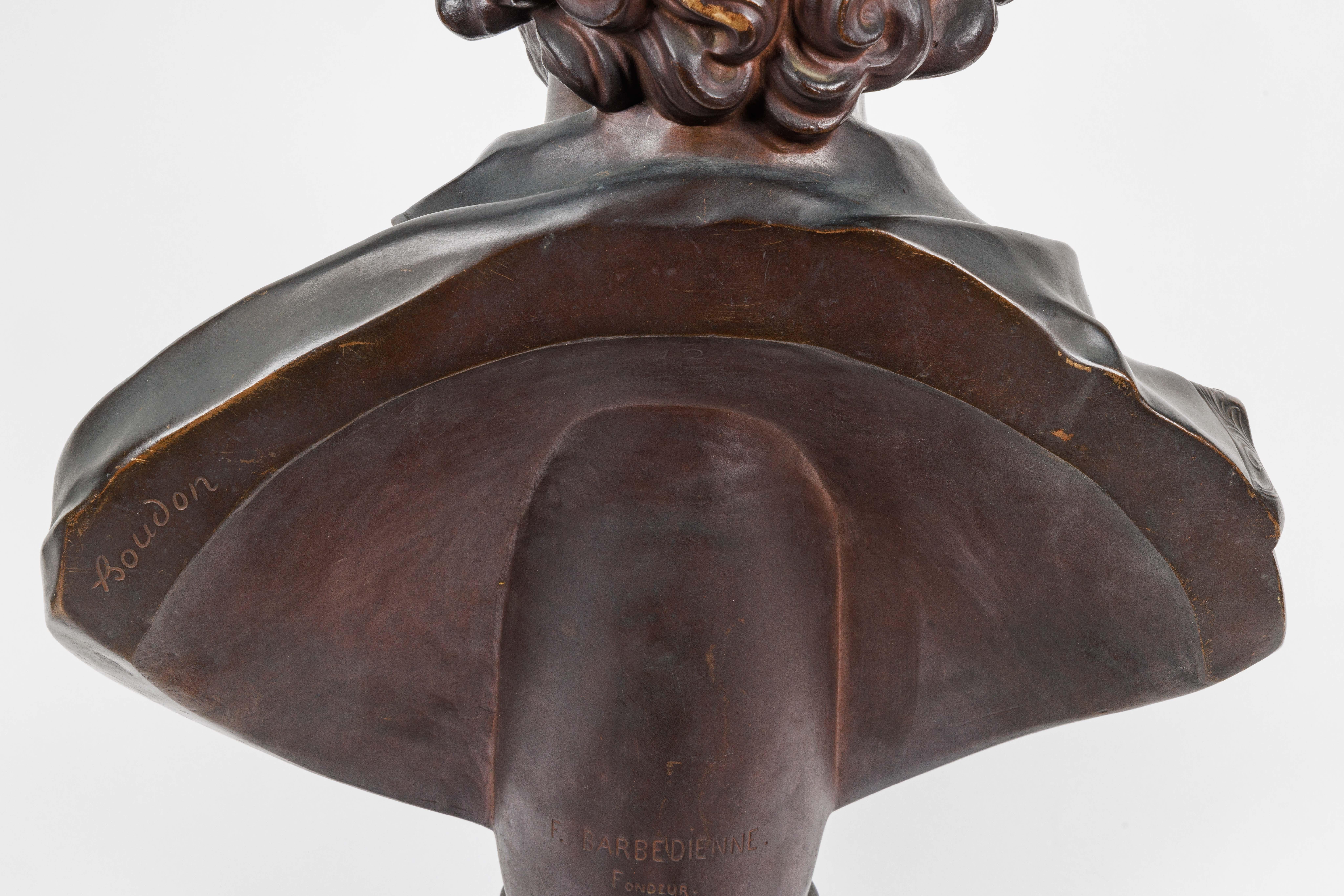 Monumental French Patinated Bronze Bust of William Shakespeare, After Houdon For Sale 9