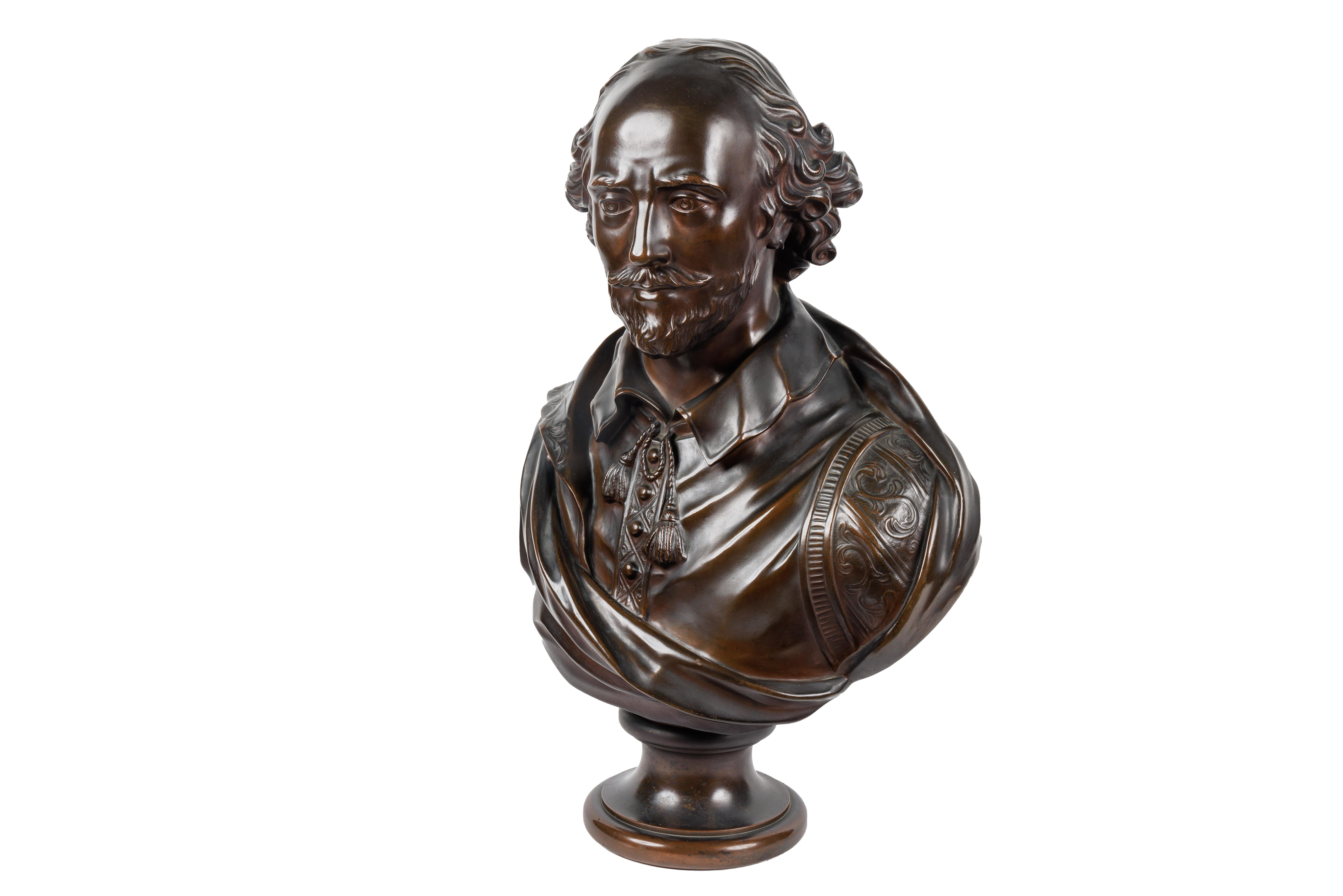 Napoleon III Monumental French Patinated Bronze Bust of William Shakespeare, After Houdon For Sale