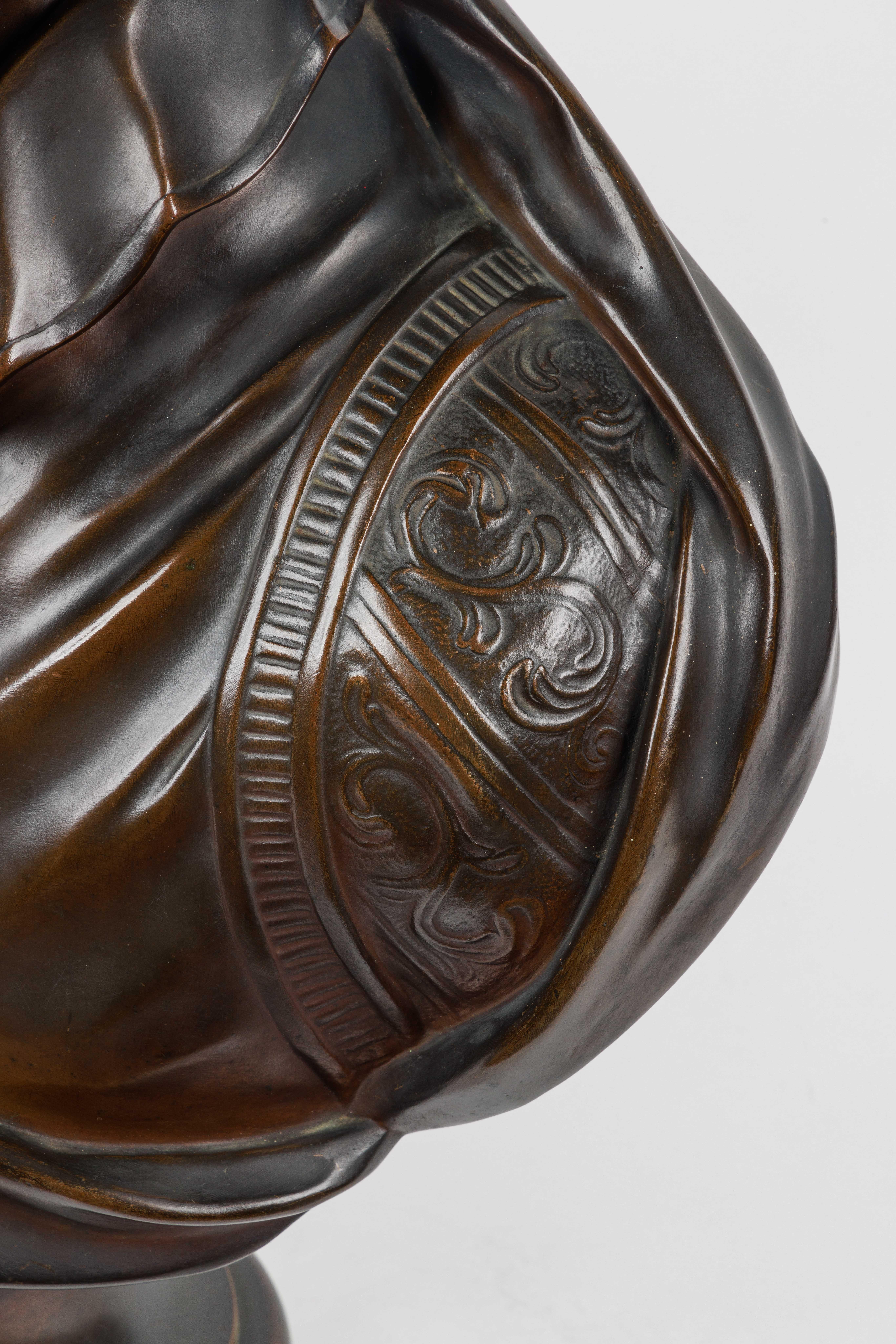 Monumentale französische patinierte Bronzebüste von William Shakespeare aus der Zeit von Houdon, nach Houdon (19. Jahrhundert) im Angebot